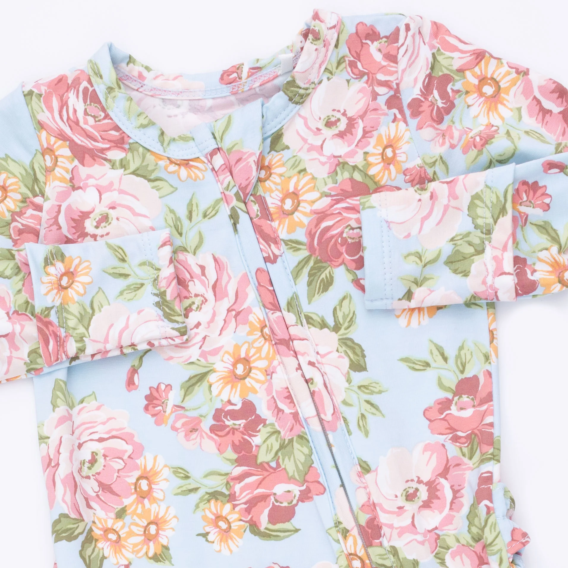 Angeline Floral - 2 Way Ruffle Back Zipper Footie - Image 3