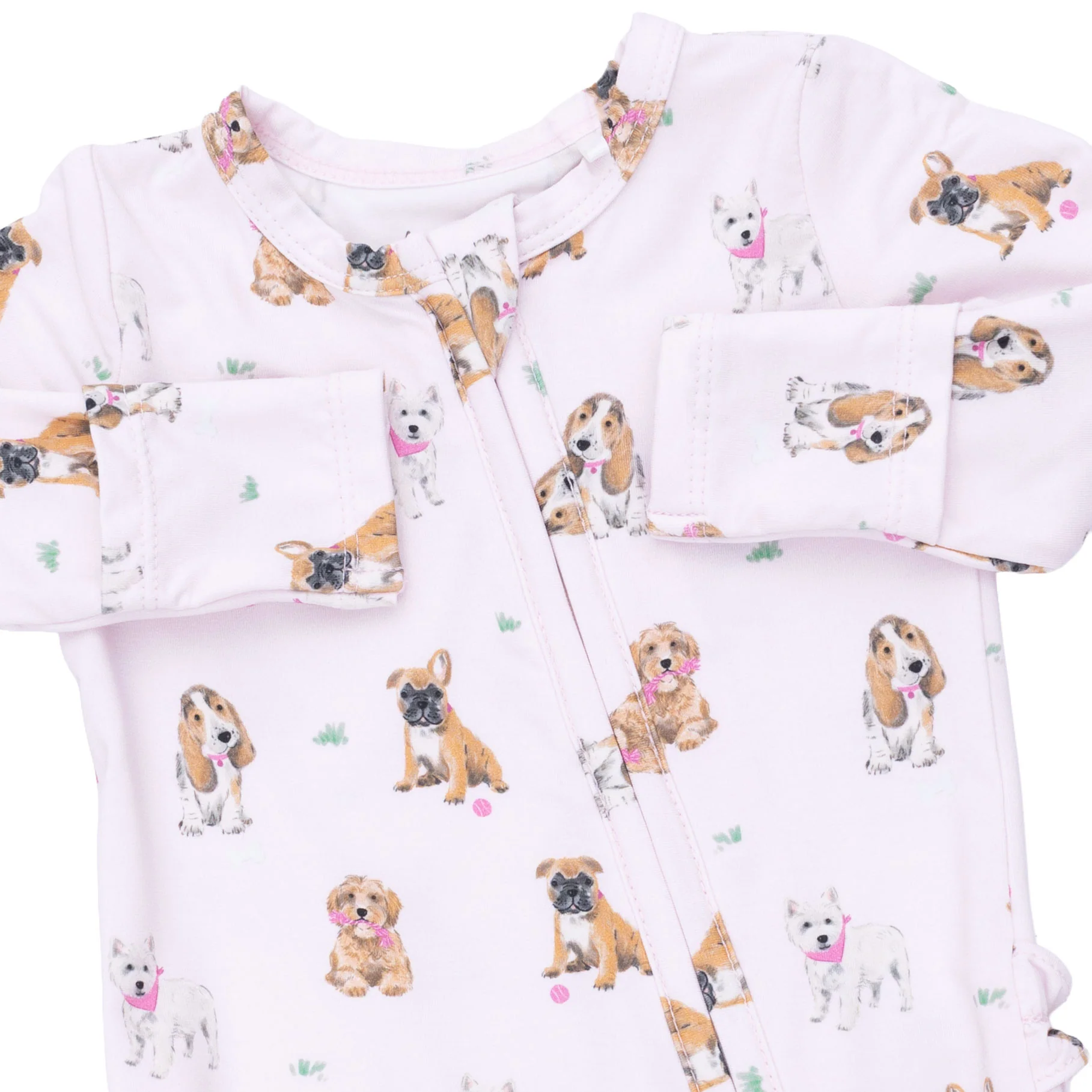 Bestie Dogs Pink - 2 Way Ruffle Back Zipper Footie - Image 3