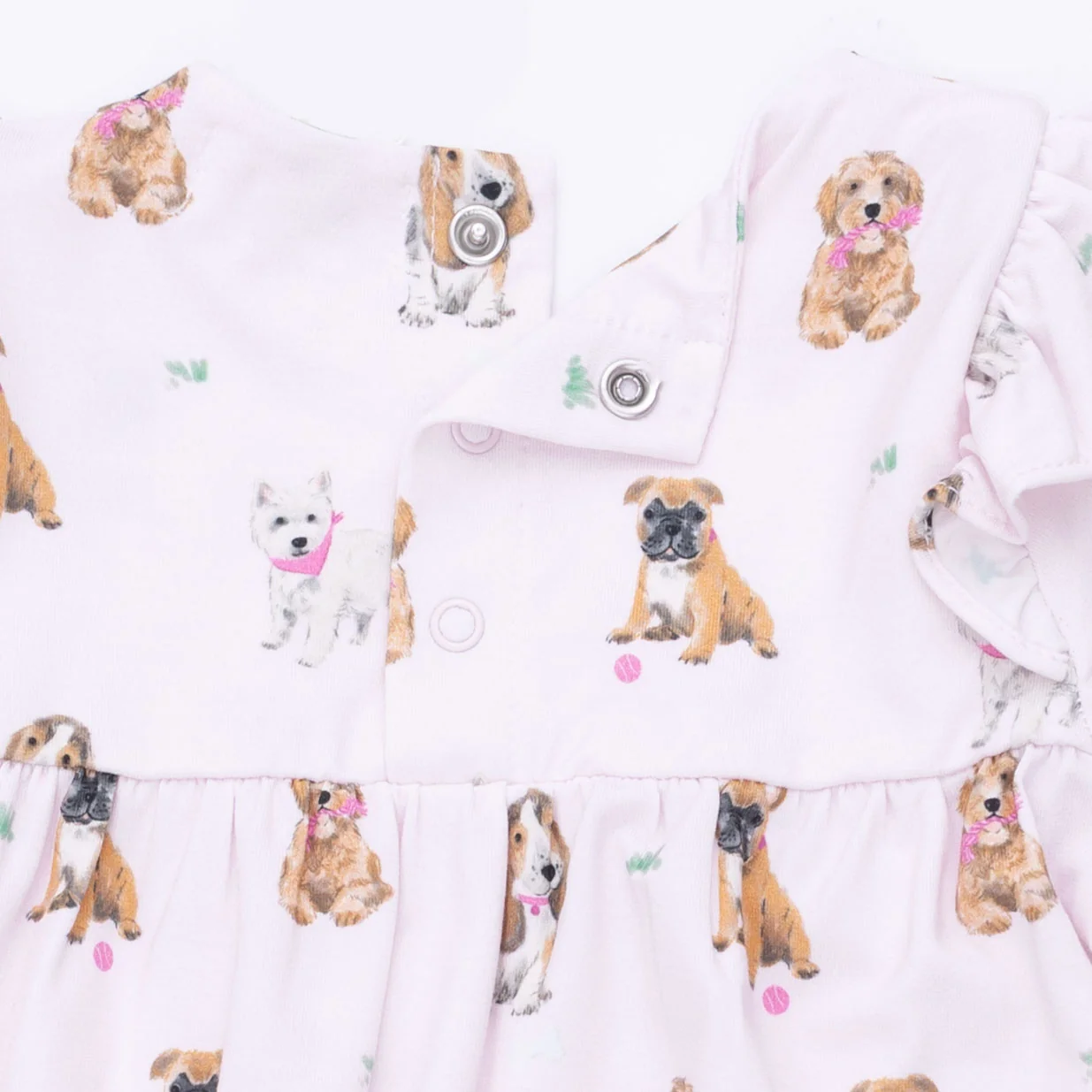 Bestie Dogs Pink - Ruffle Sleeve Snap Romper - Image 4