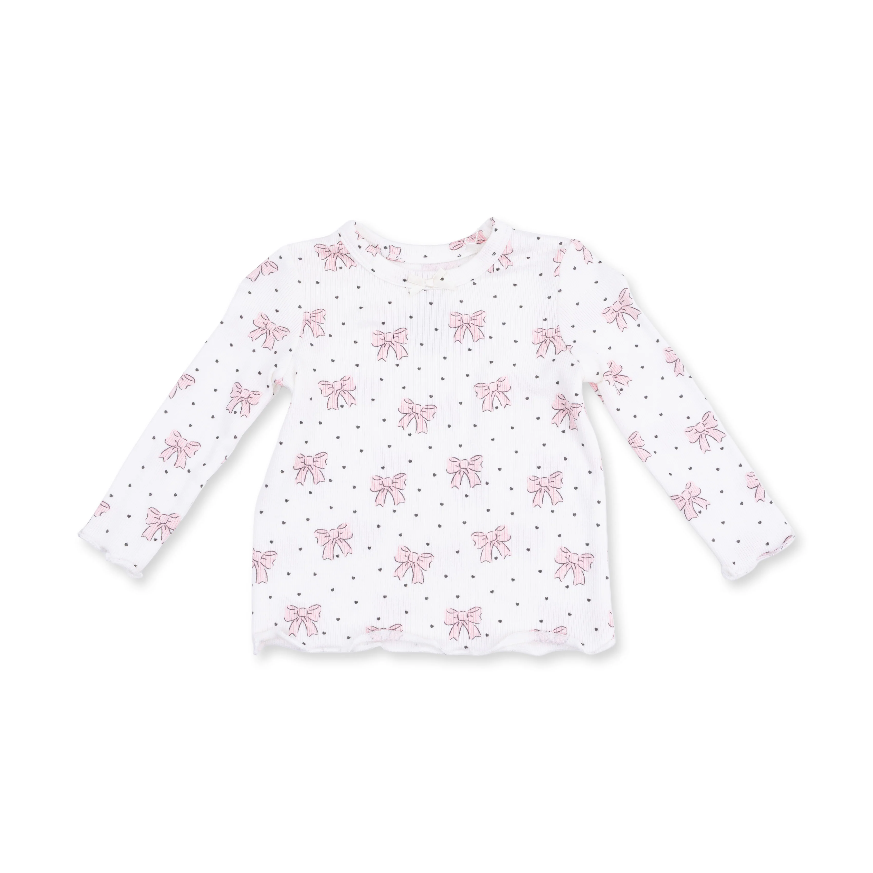 Bows and Hearts - Long Sleeve Lettuce Edge Tunic Top