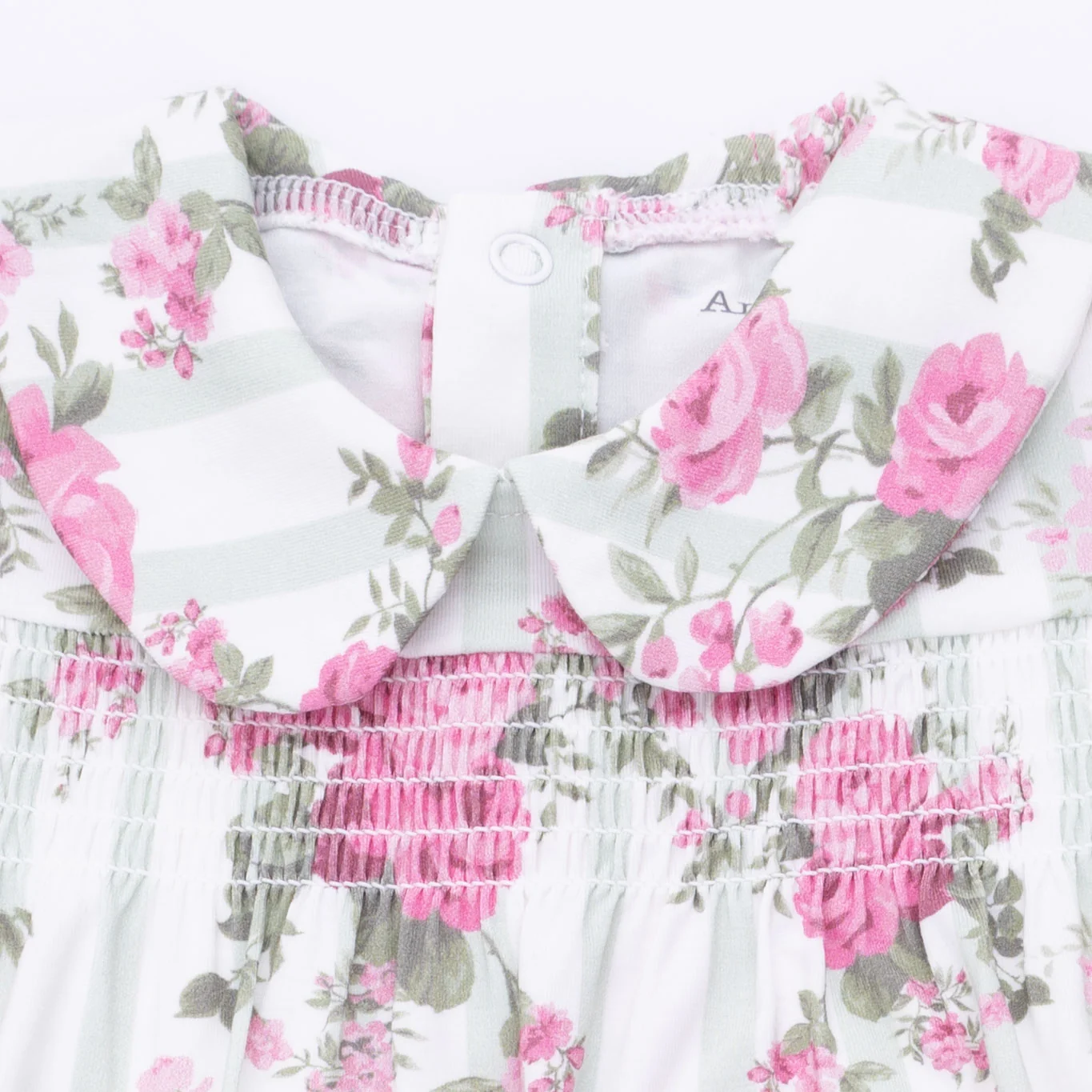 Cabbage Rose Stripe - Smocked Peter Pan Snap Footie - Image 4