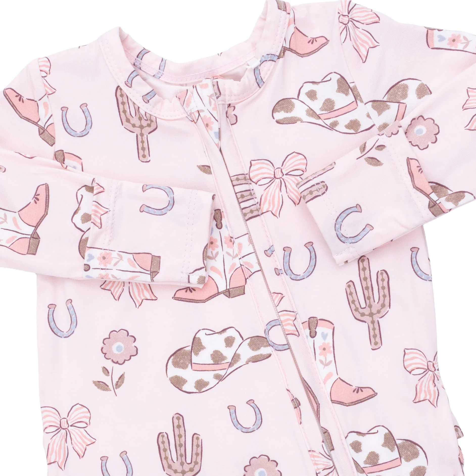 Cowgirl Boots and Bows - 2 Way Ruffle Back Zipper Footie - Image 3