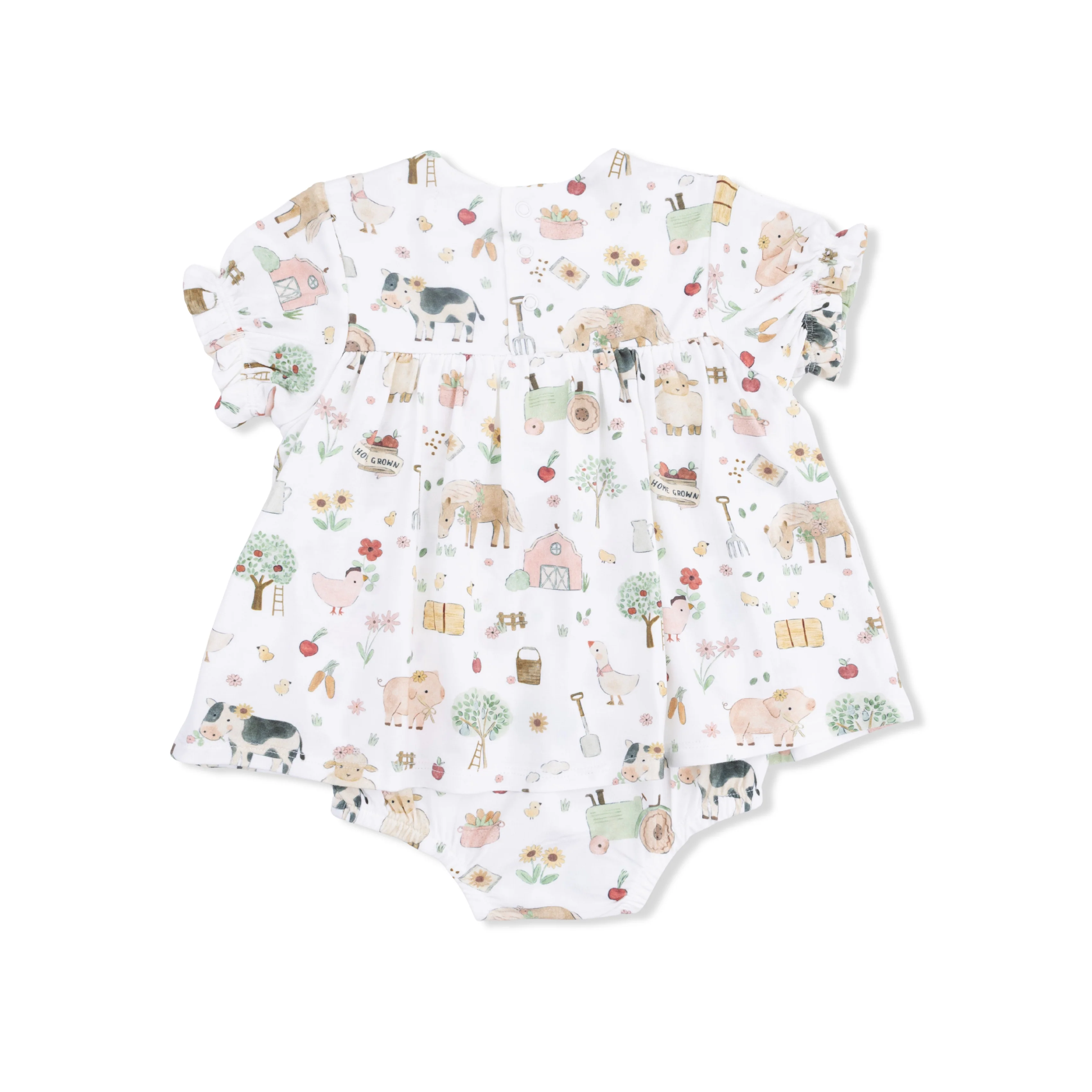 Cute Farm Animals Pink - Smocked Ruffle Bubble with Skirt - Image 3