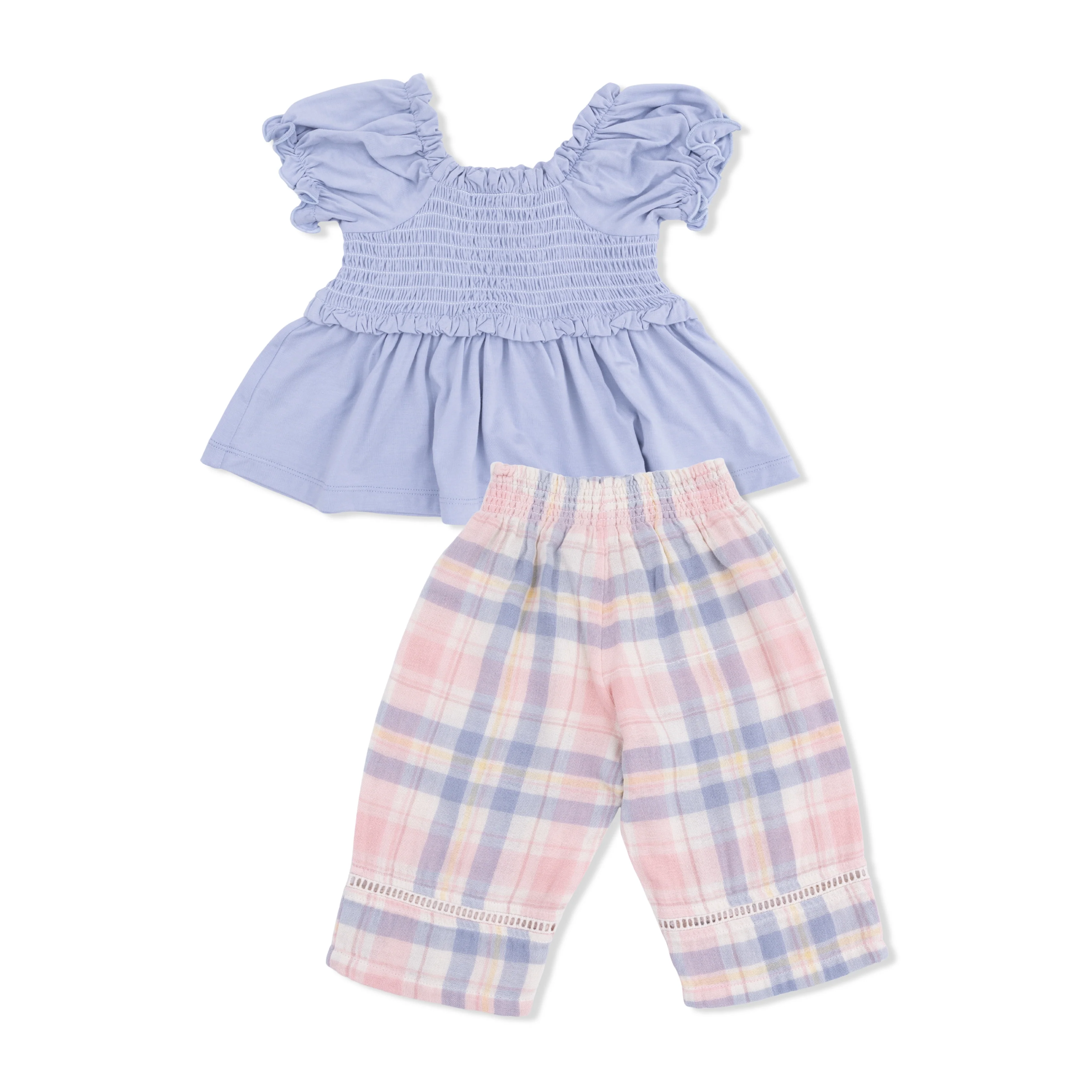 Dusty Plaid - Smocked Blouse and Pant Set - Image 3