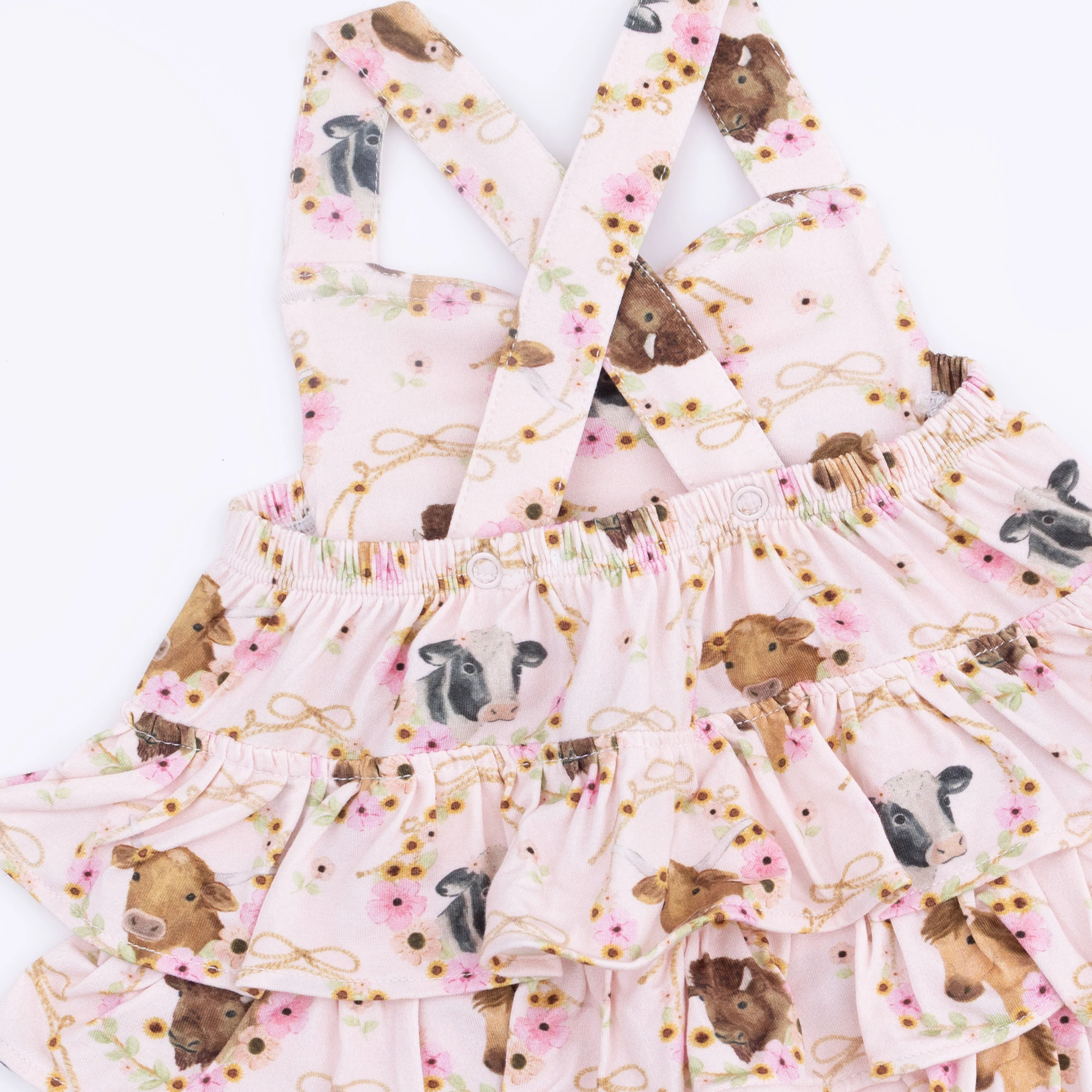 Farm Animals Floral Cameos Pink - Ruffle Sunsuit - Image 3
