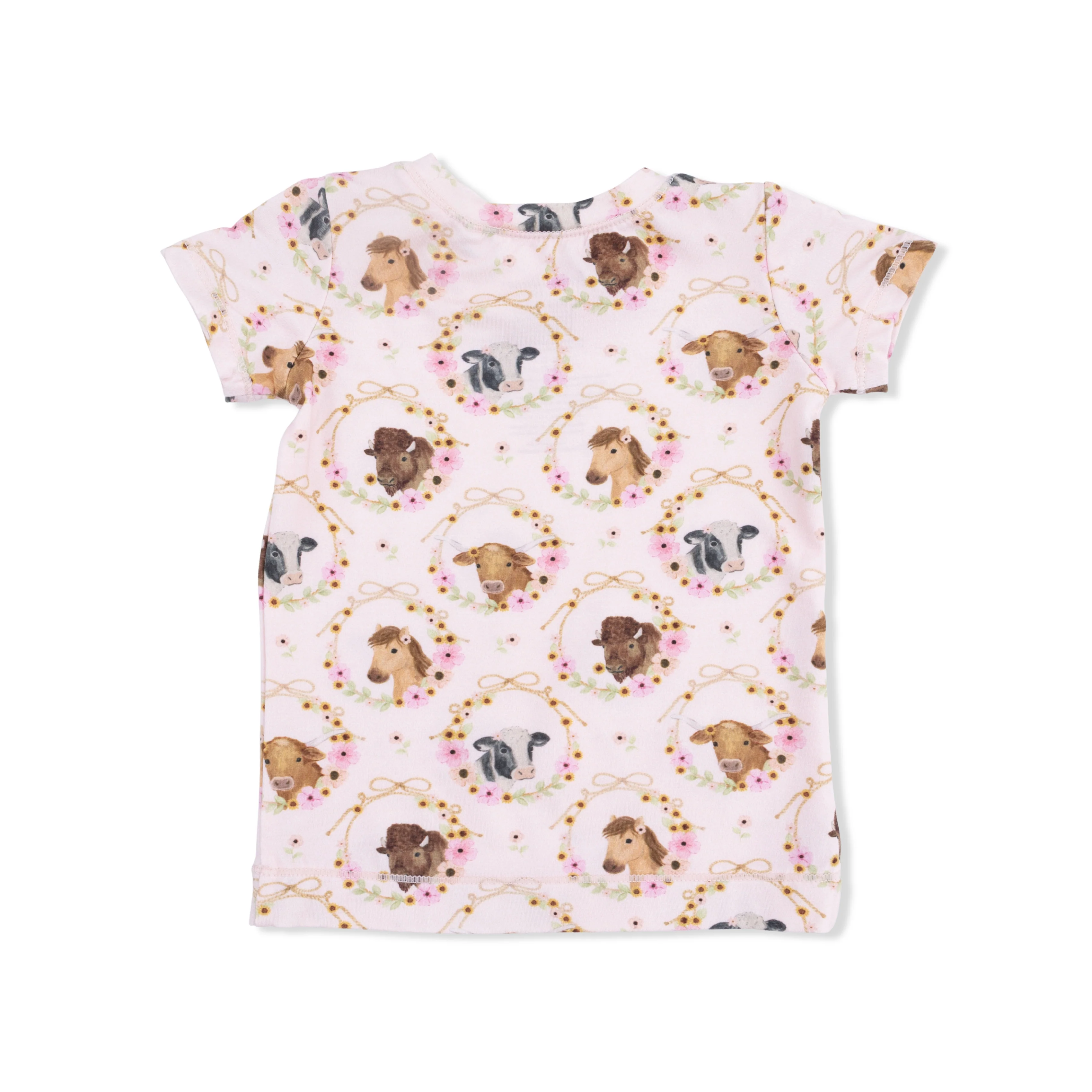 Farm Animals Floral Cameos Pink - Short Sleeve Loungewear Set - Image 3