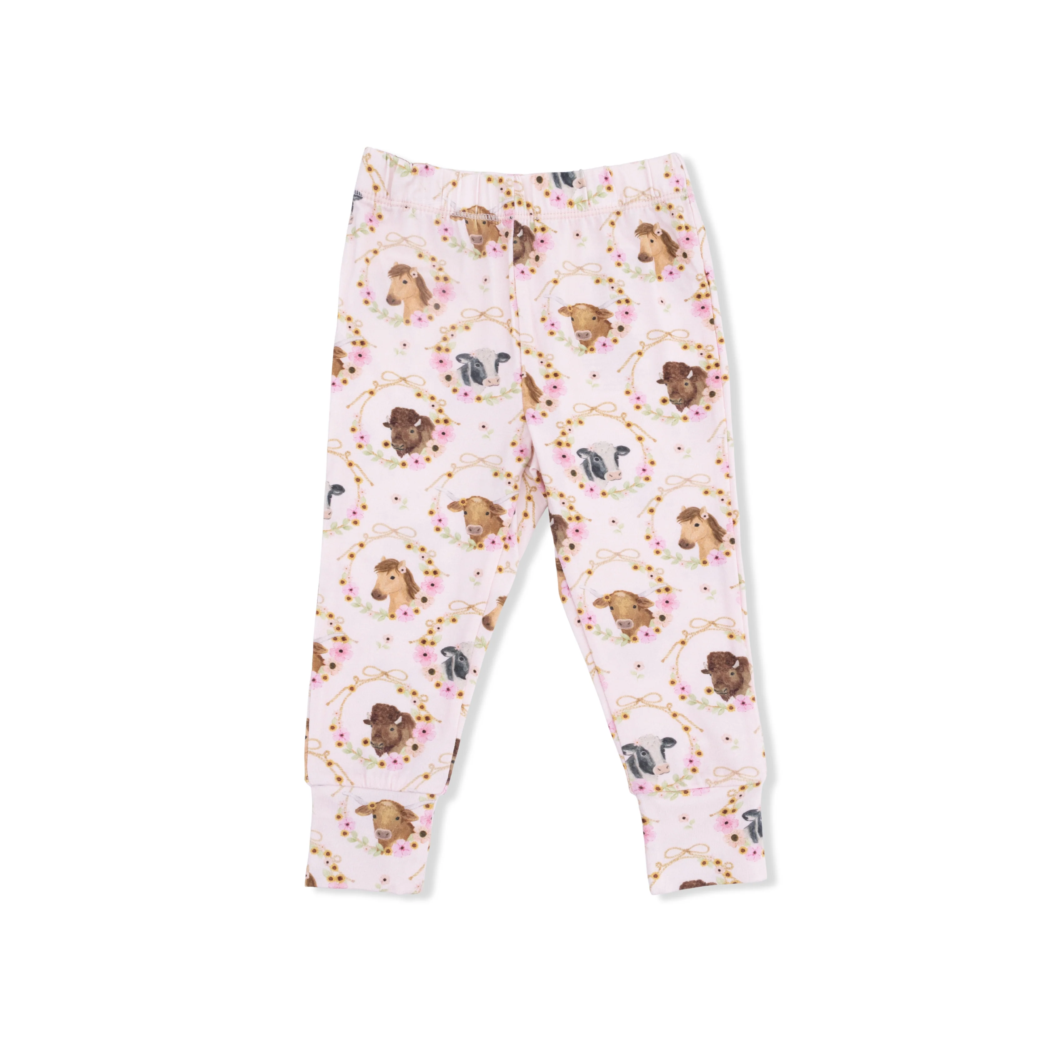 Farm Animals Floral Cameos Pink - Short Sleeve Loungewear Set - Image 4