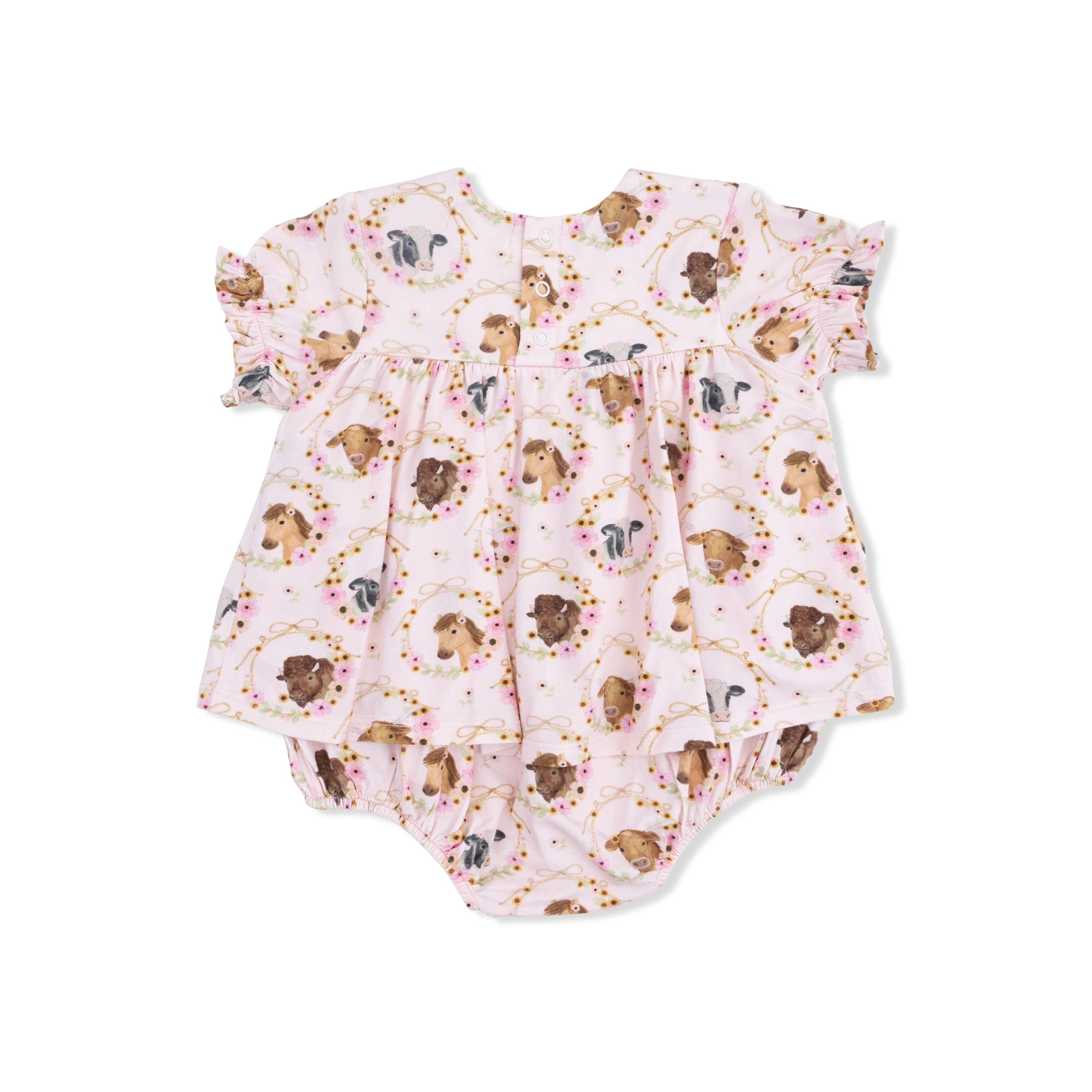 Farm Animals Floral Cameos Pink - Smocked Ruffle Bubble with Skirt - Image 3