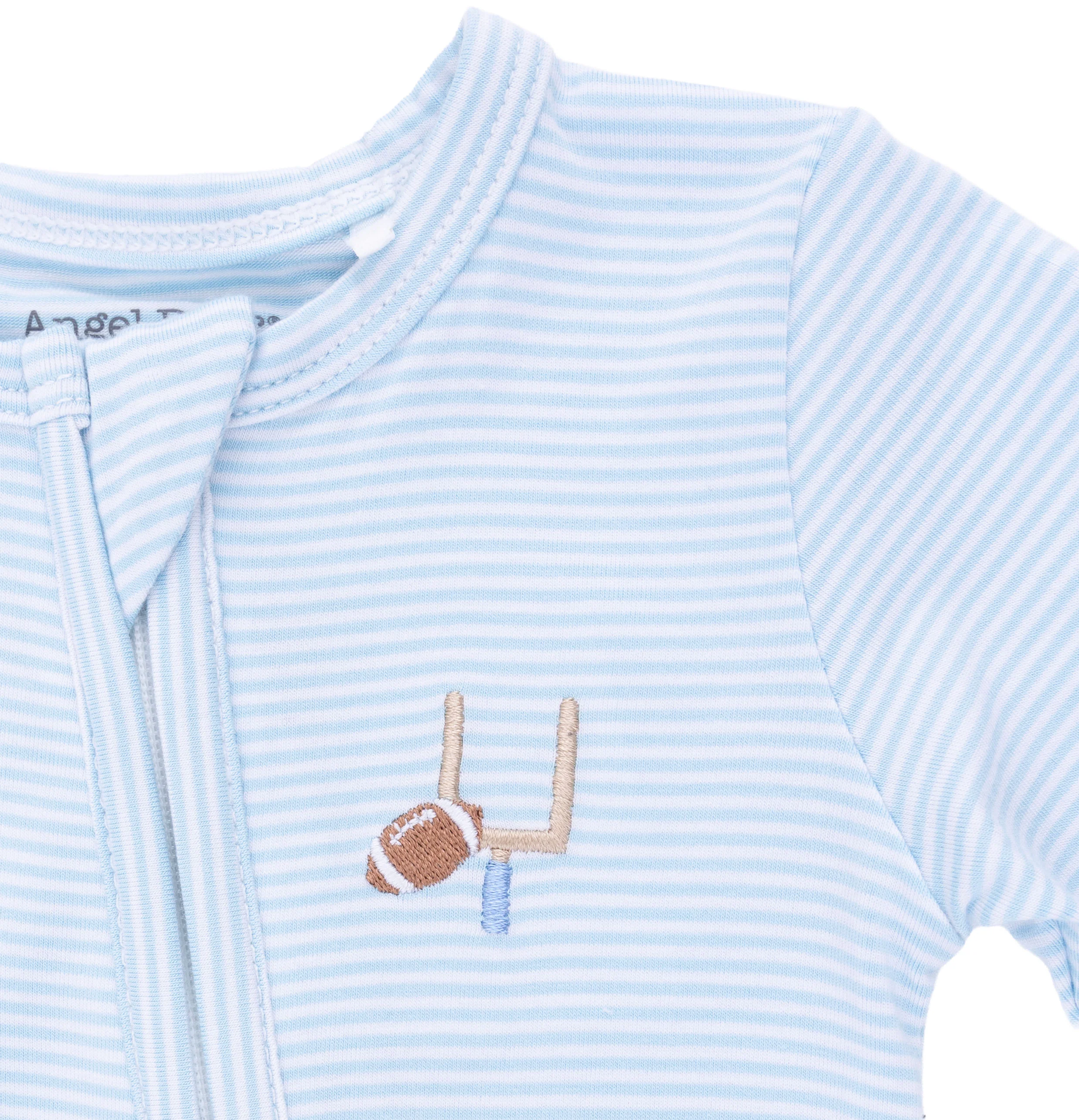 Football Blue Micro Stripe - 2 Way Zipper Footie - Image 4