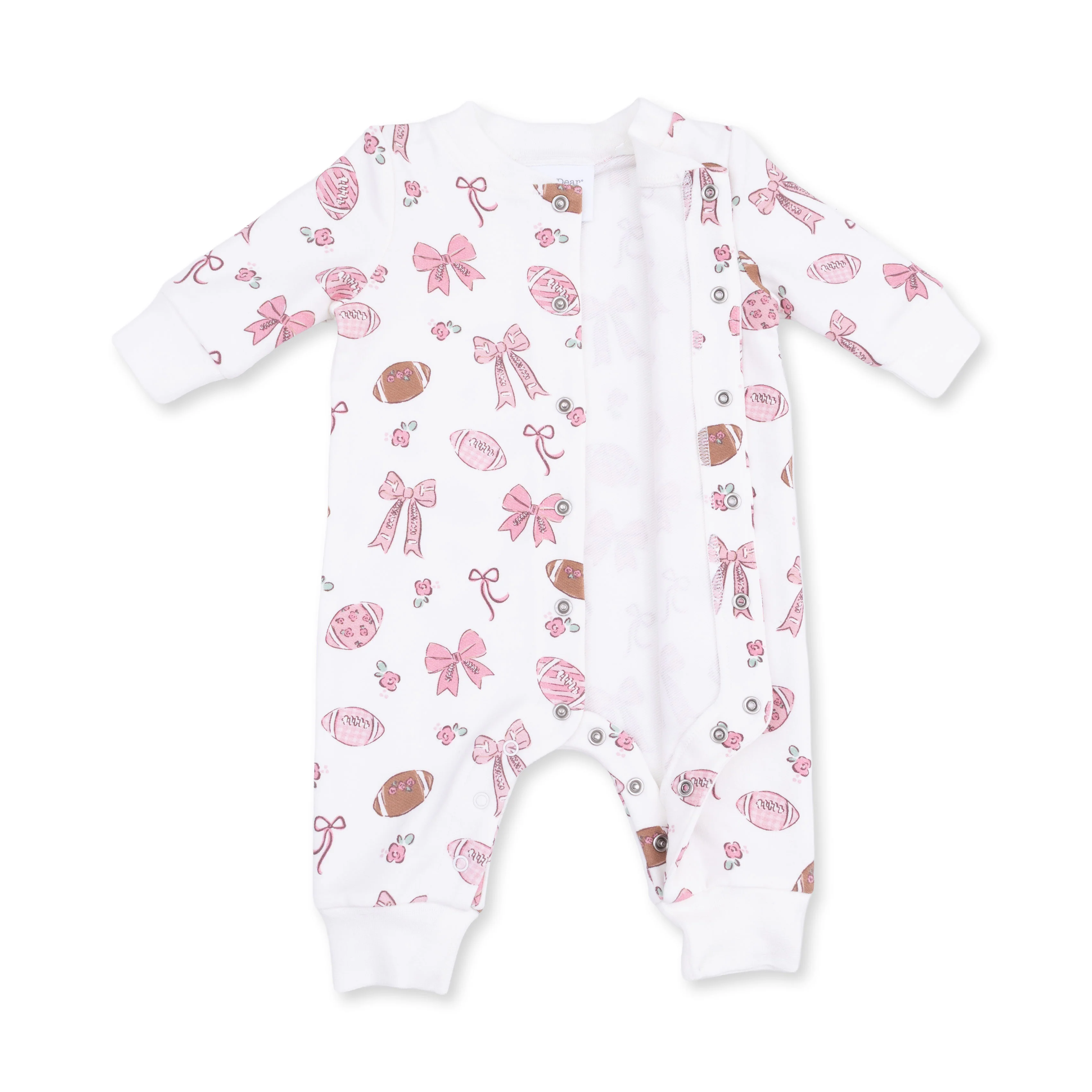 Footballs and Bows - Baseball Collar Button Up Romper - Image 3