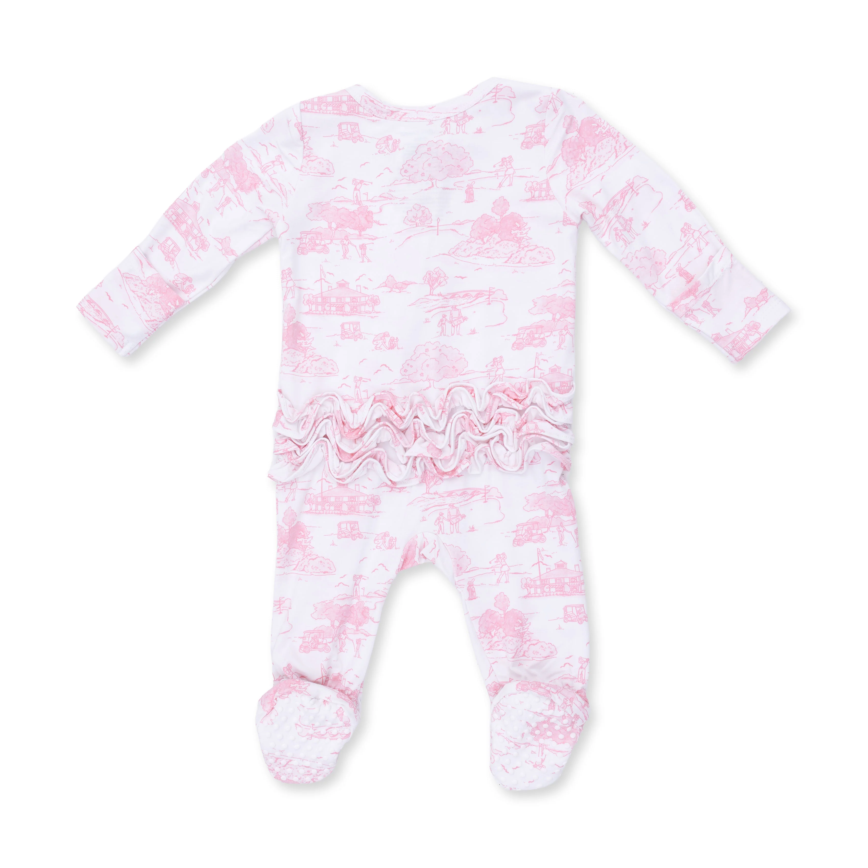 Golf Toile Pink - 2 Way Ruffle Back Zipper Footie - Image 2