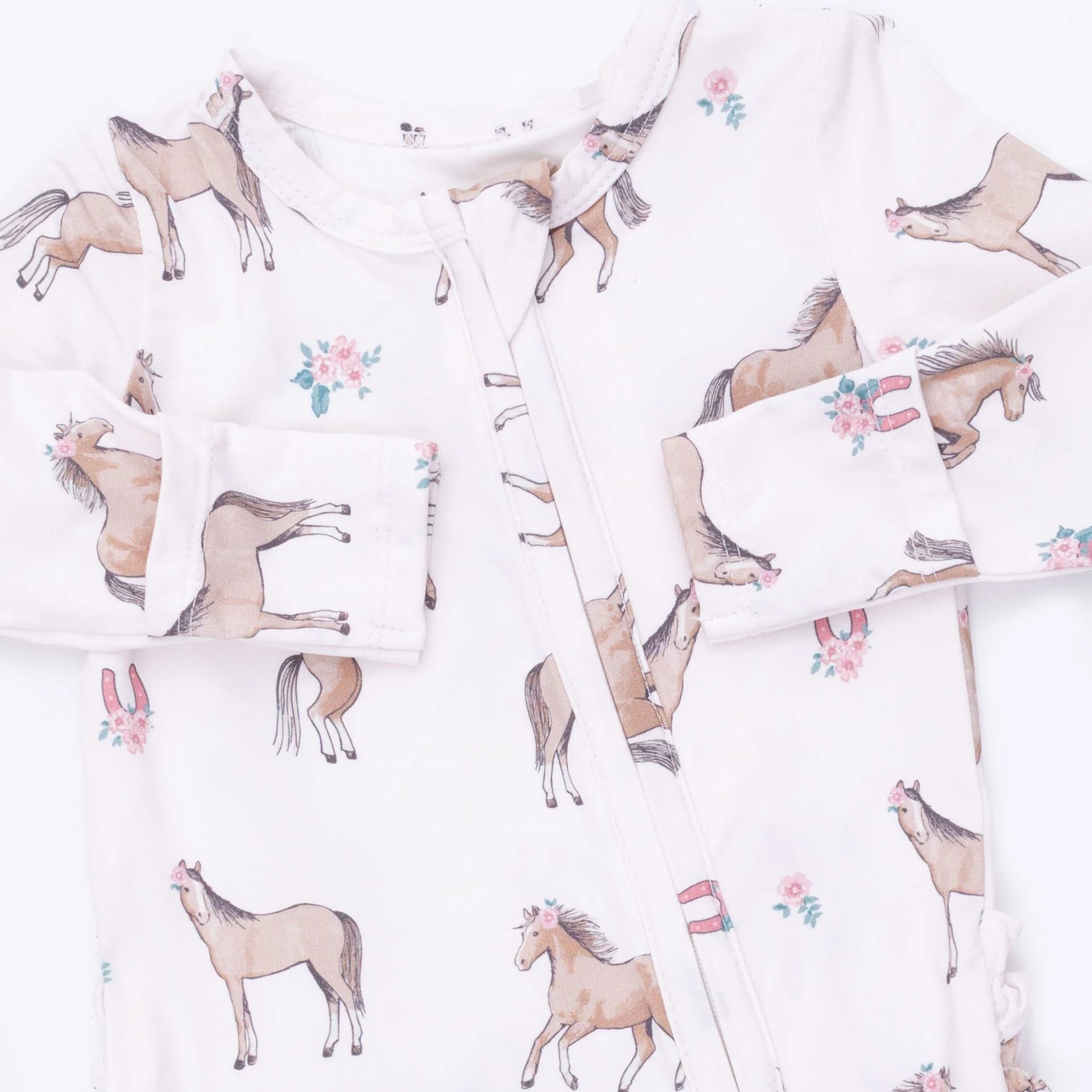 I Love Horses - 2 Way Ruffle Back Zipper Footie - Image 3