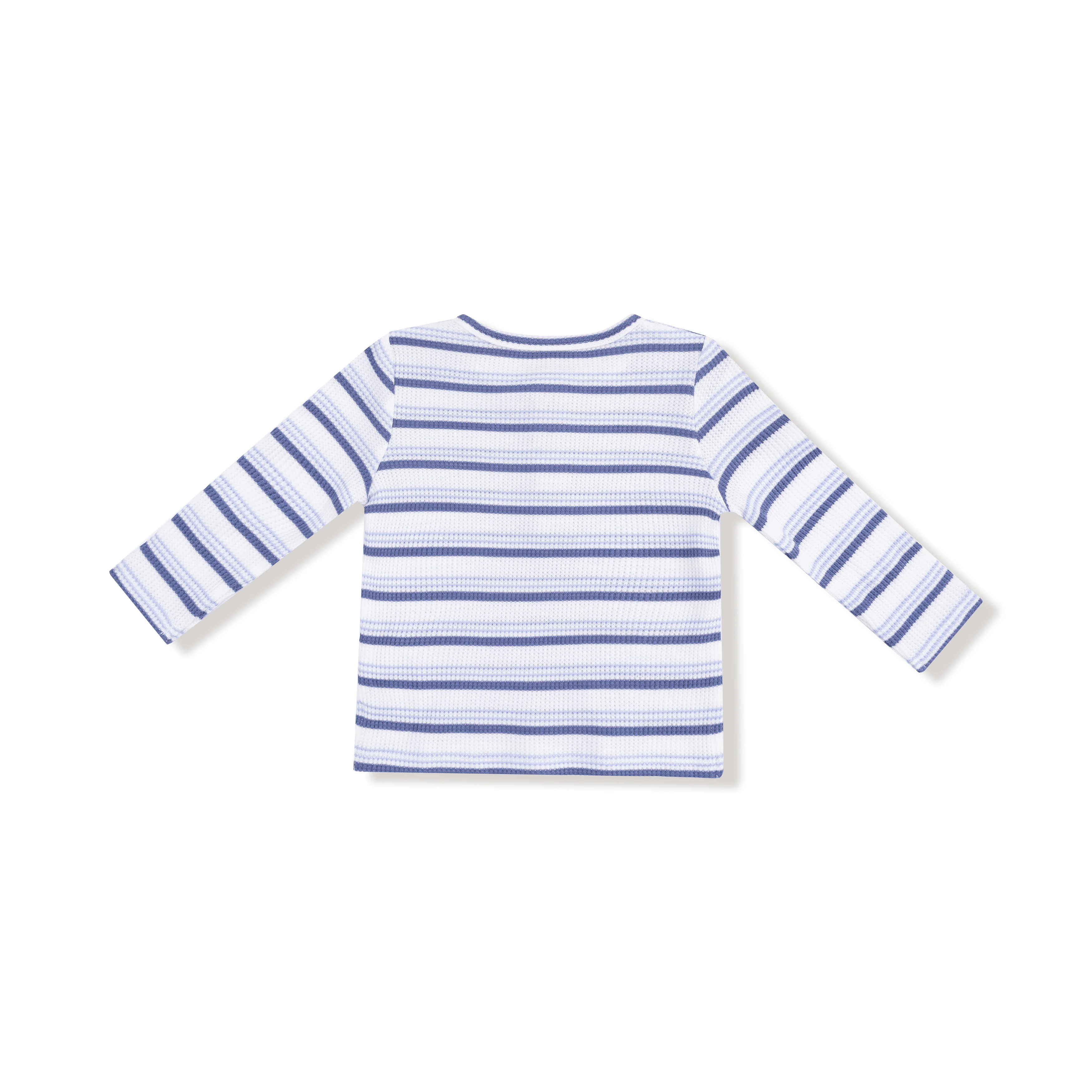 Vintage Stripe - Blue - Long Sleeve Henley - Image 2