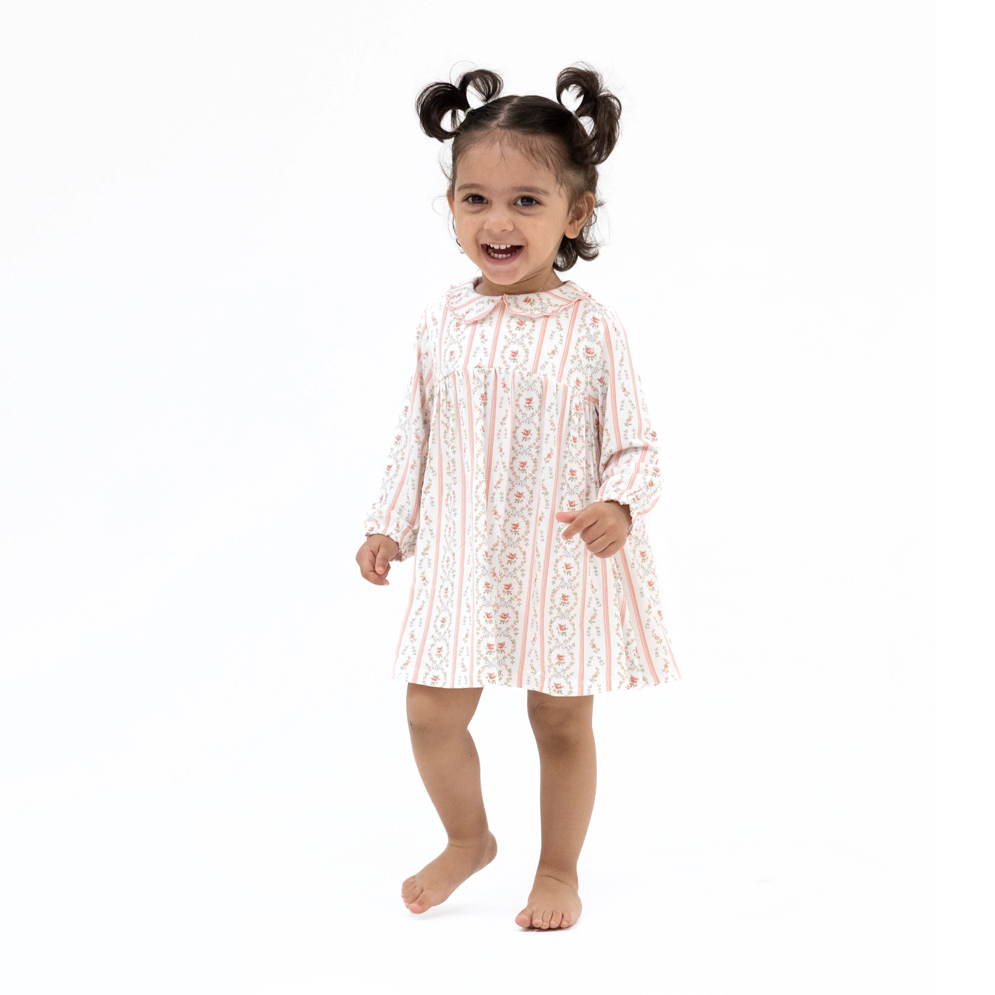 Marnie Rosebud Stripe - Long Sleeve Petal Collar Dress and Bloomer