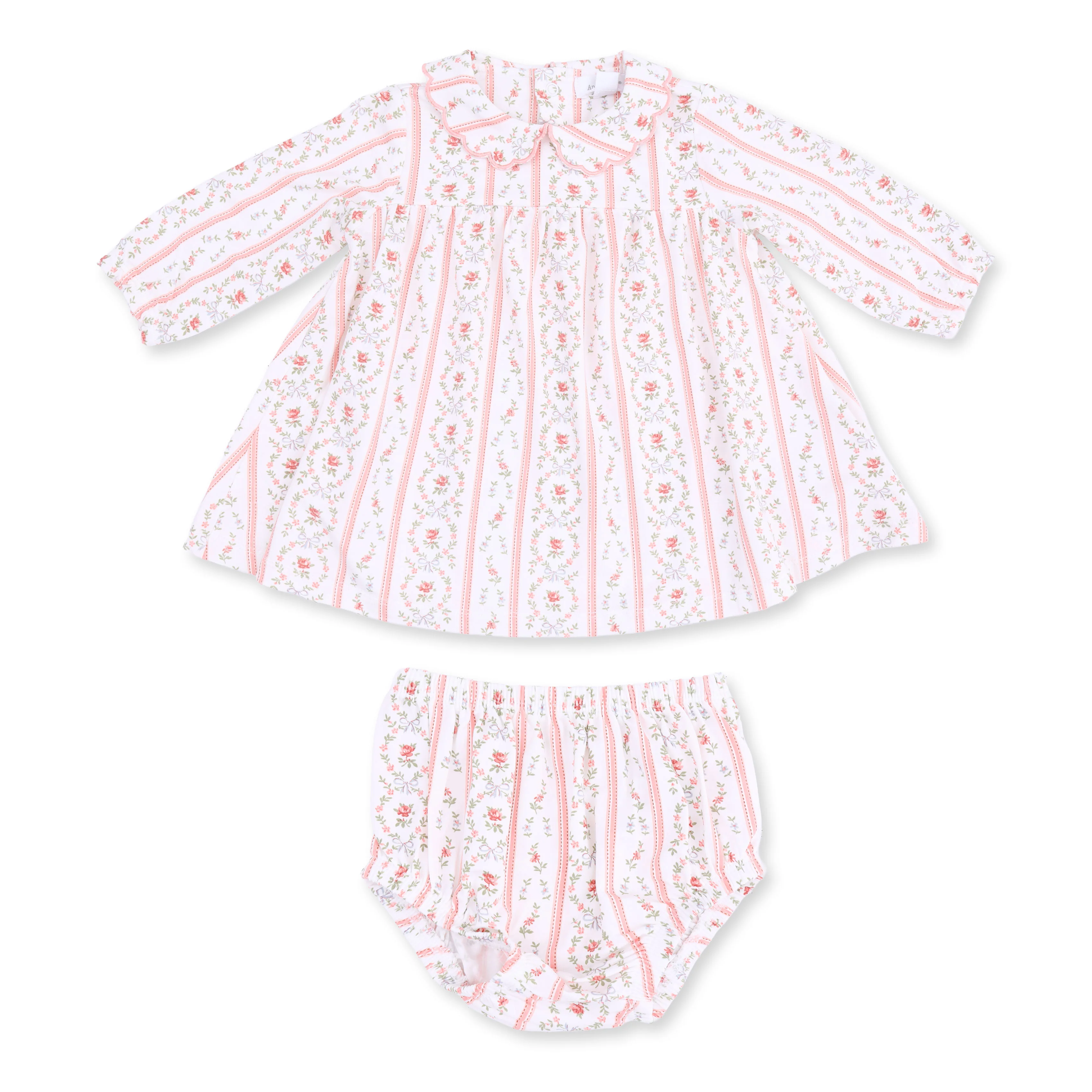 Marnie Rosebud Stripe - Long Sleeve Petal Collar Dress and Bloomer - Image 2