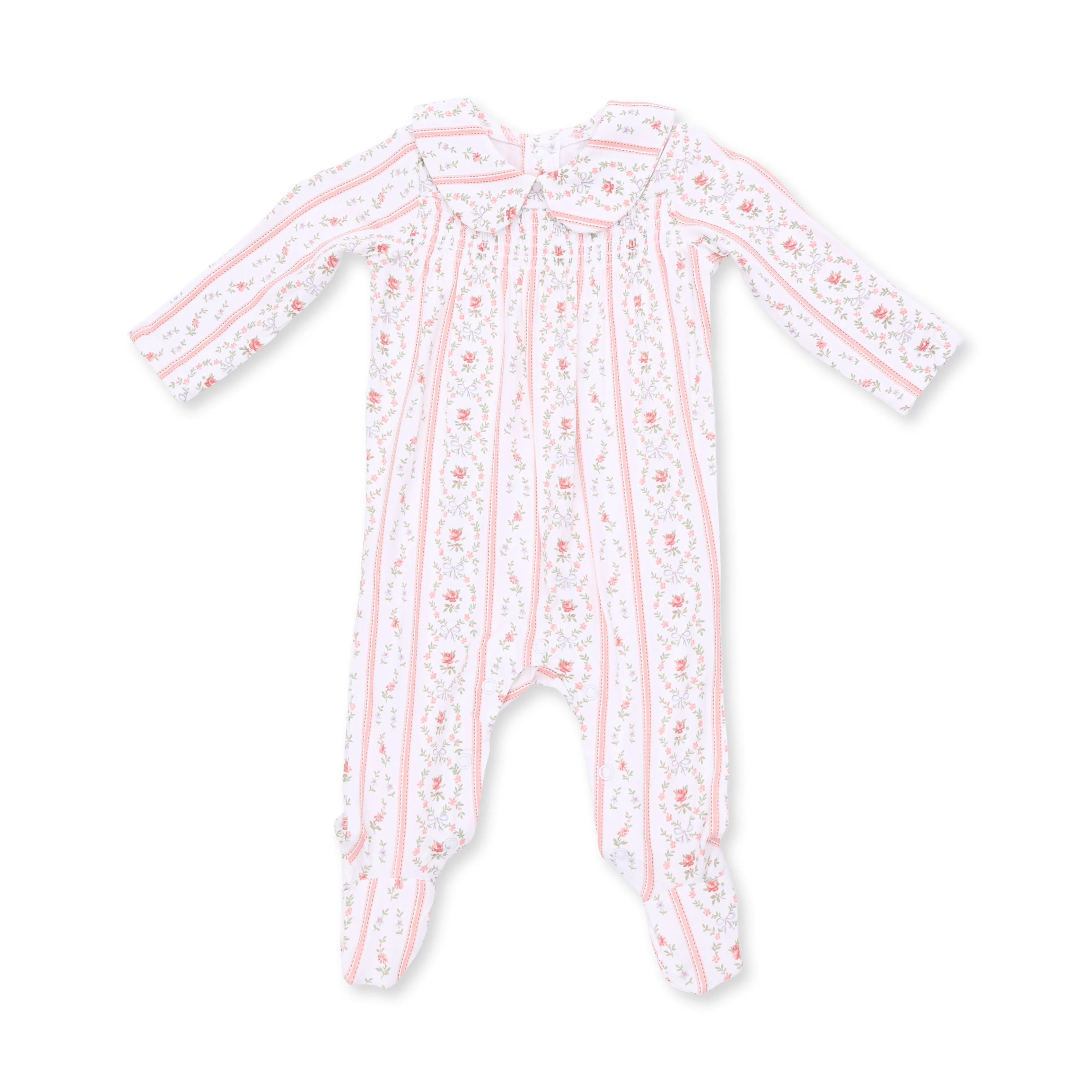 Marnie Rosebud Stripe - Smocked Peter Pan Snap Footie