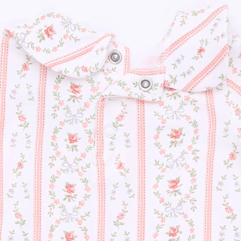 Marnie Rosebud Stripe - Smocked Peter Pan Snap Footie - Image 4