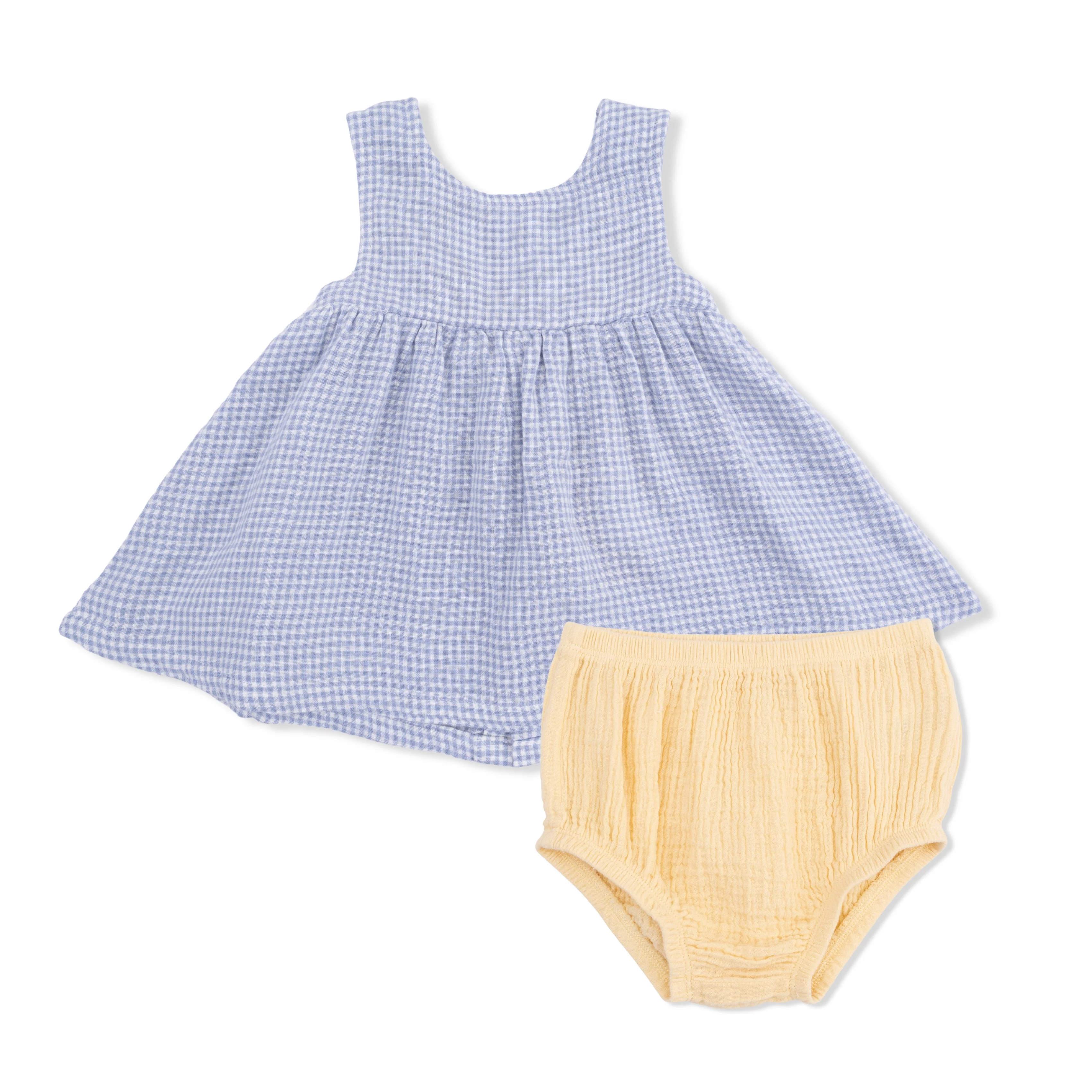 Micro Gingham Blue Blizzard - Infant Dress with Bow and Bloomer - Image 2