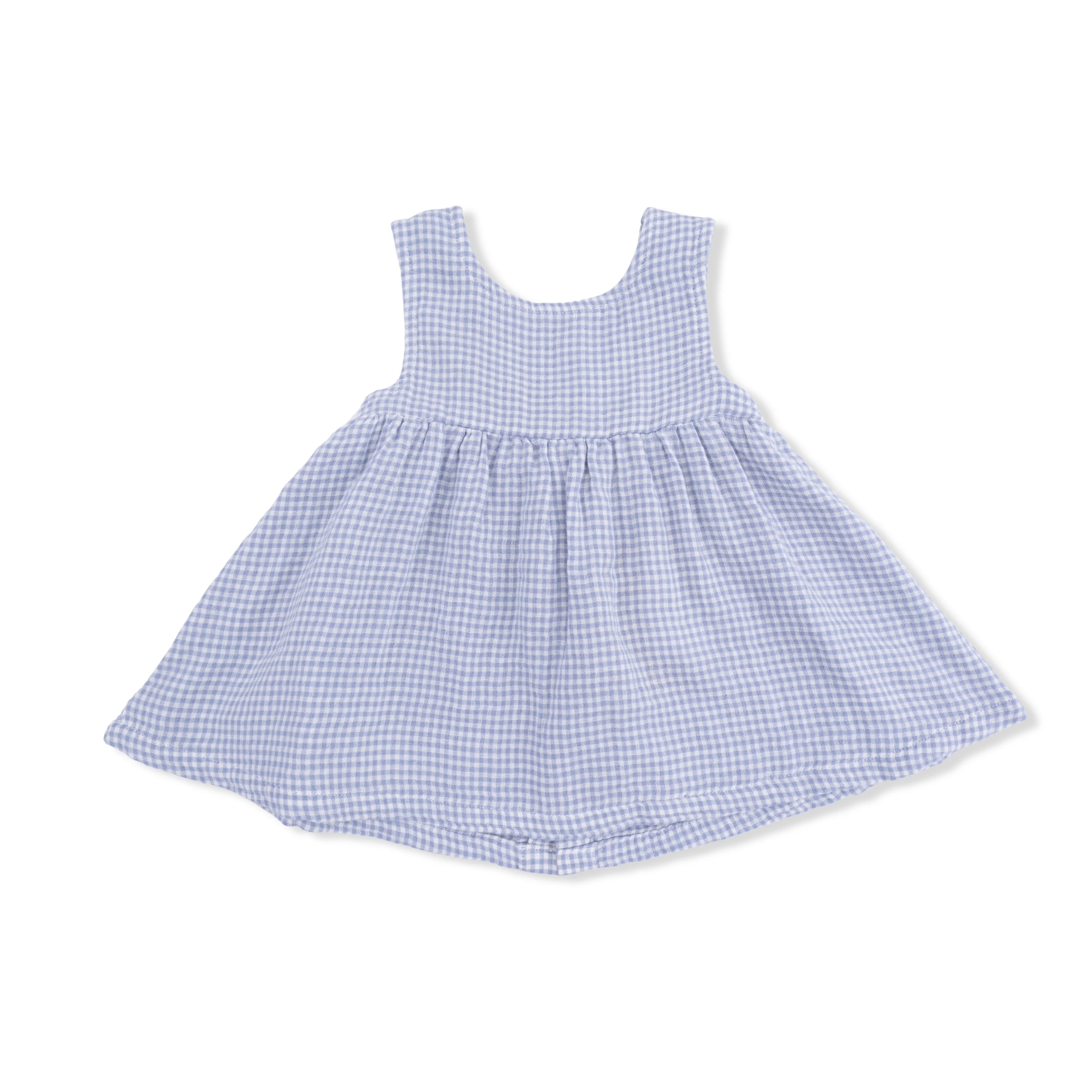 Micro Gingham Blue Blizzard - Infant Dress with Bow and Bloomer - Image 3