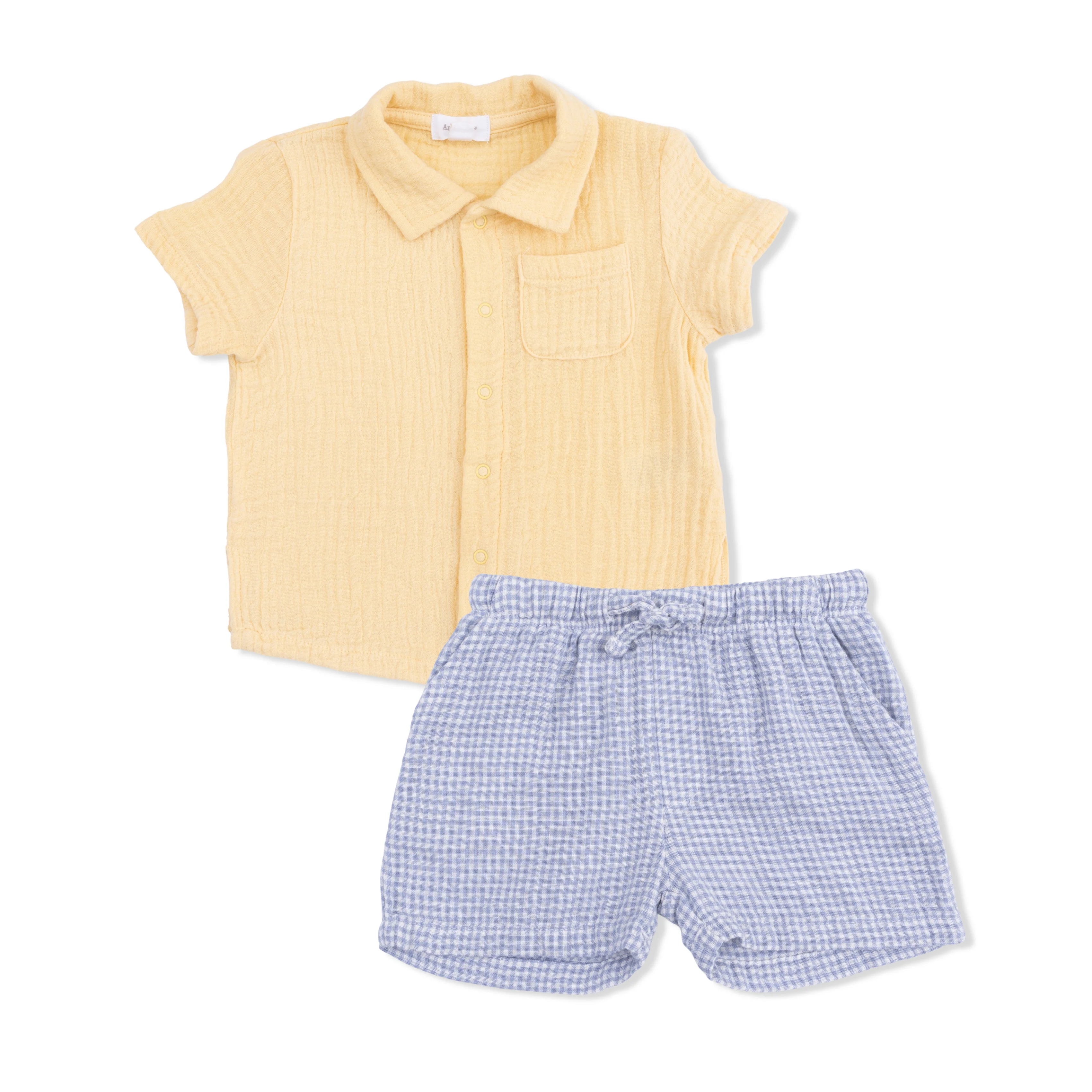 Micro Gingham Blue Blizzard - Polo Button Up with Casual Short - Image 2