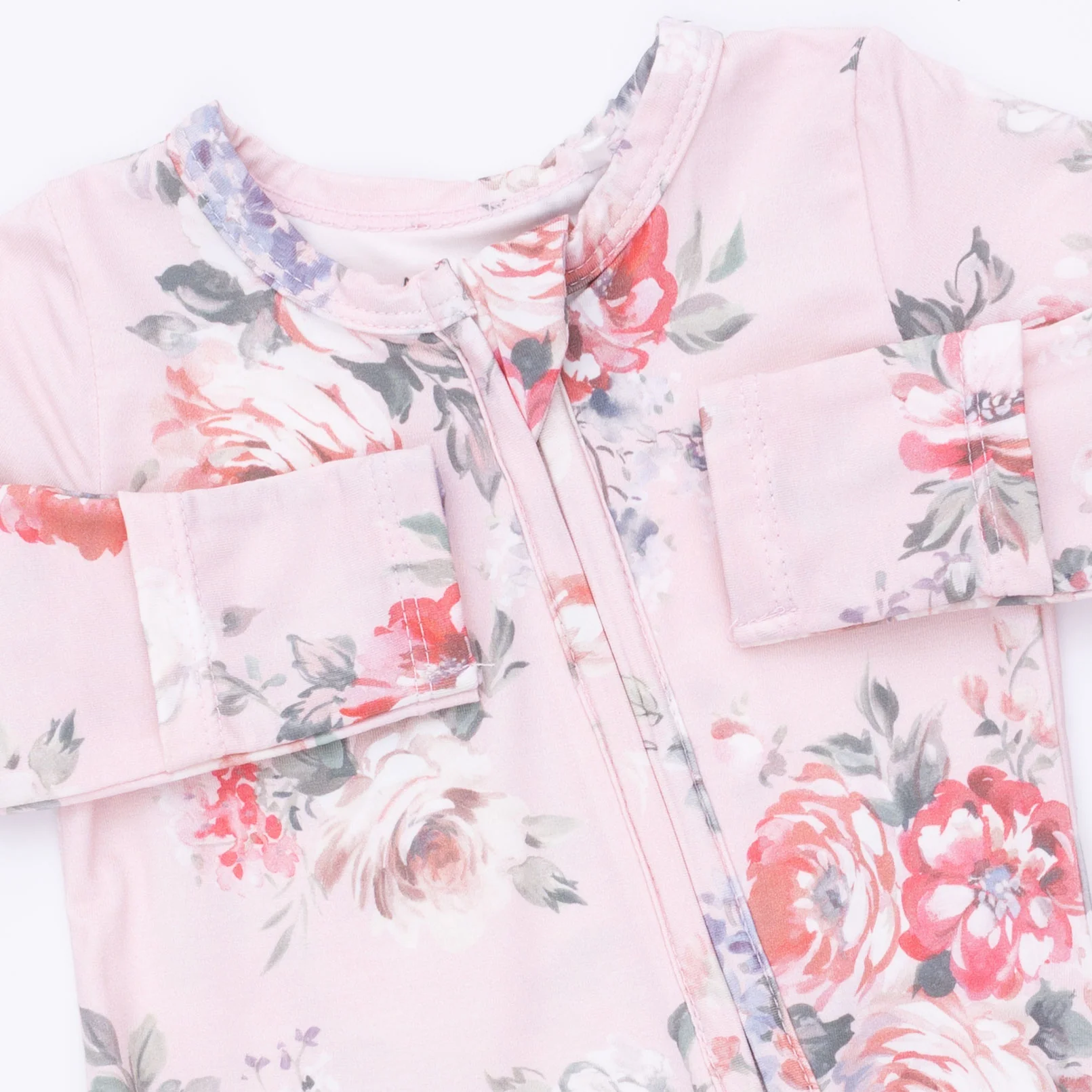 Painterly Rose Bouquets - 2 Way Ruffle Back Zipper Footie - Image 3