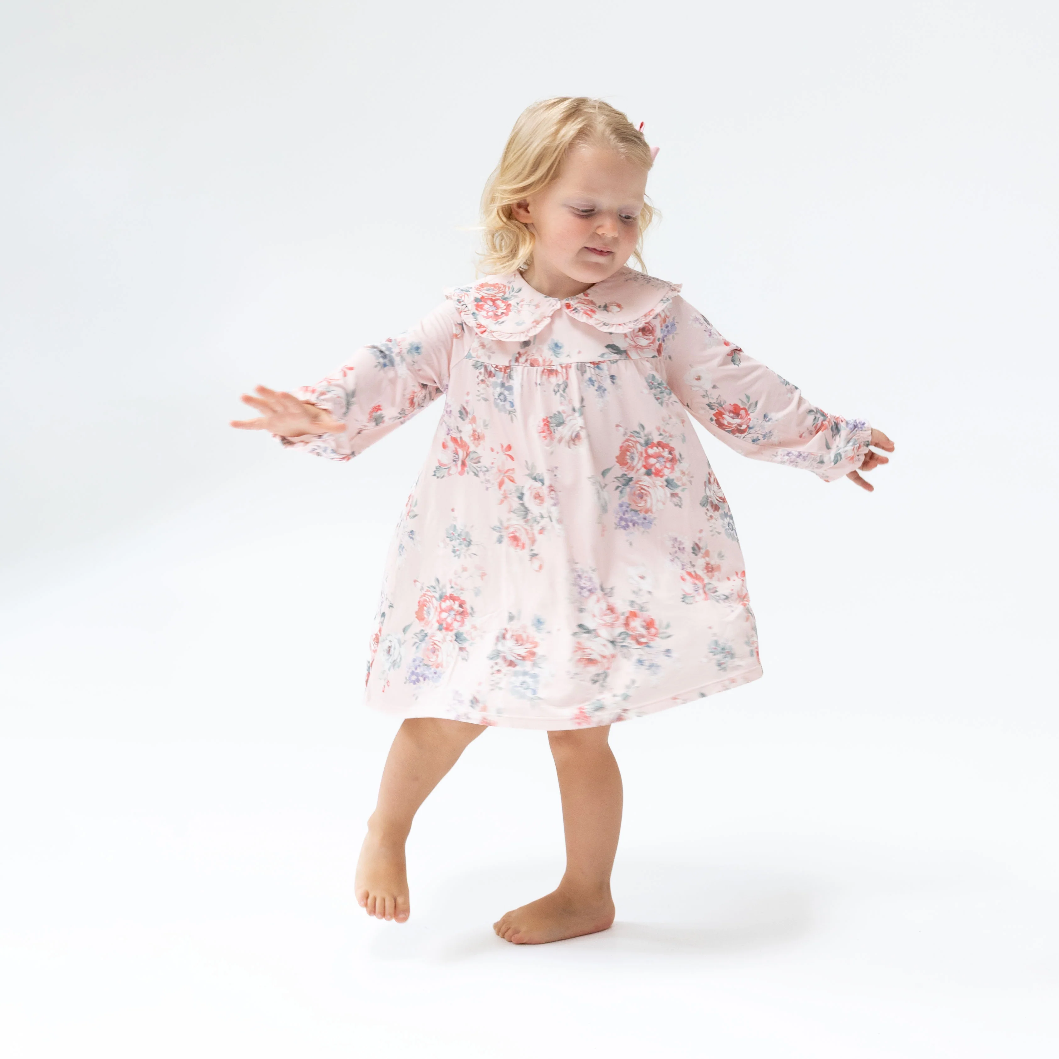 Painterly Rose Bouquets - Sofia Dress with Oversize Collar and Bloomer