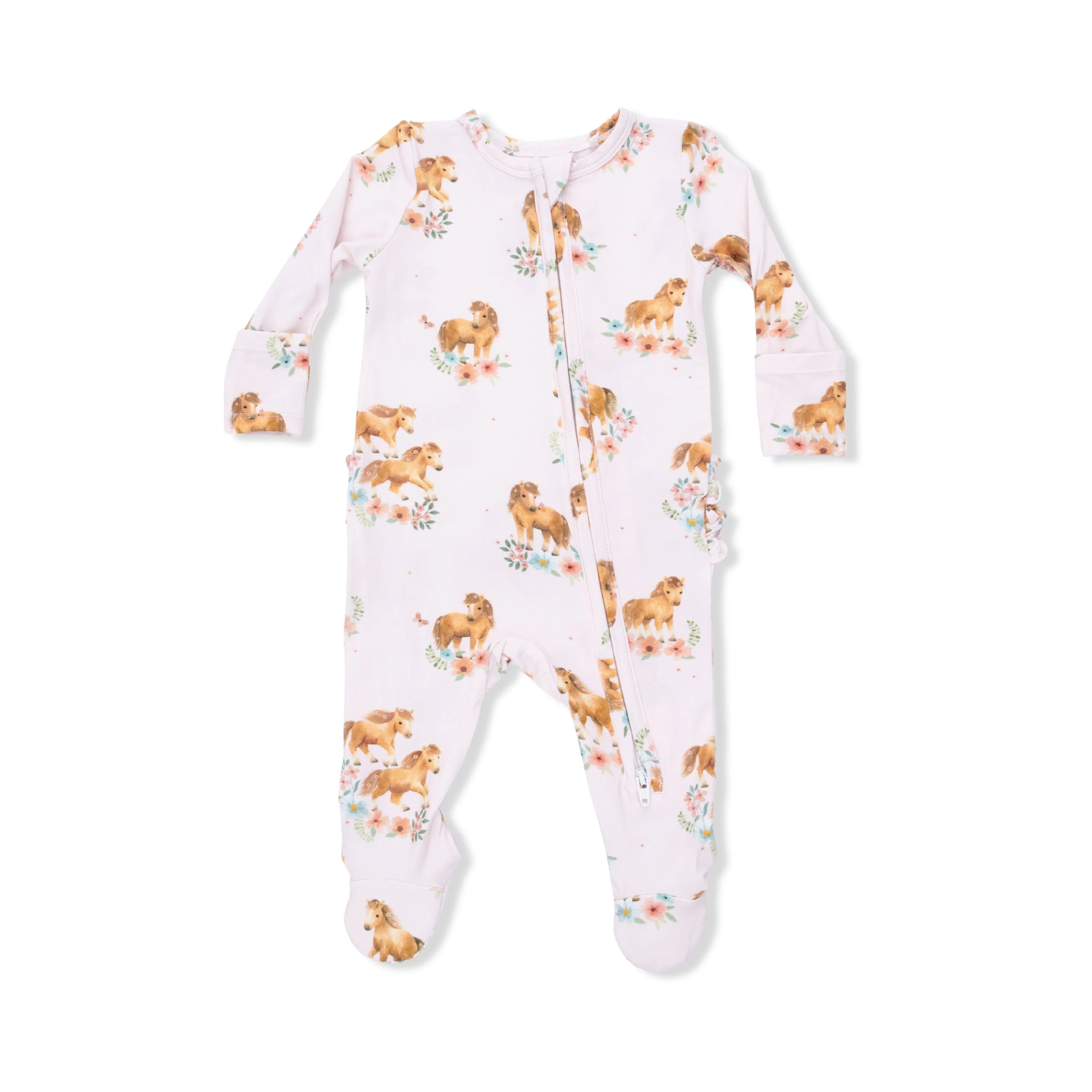 Pink Ponies - 2 Way Ruffle Back Zipper Footie - Image 3