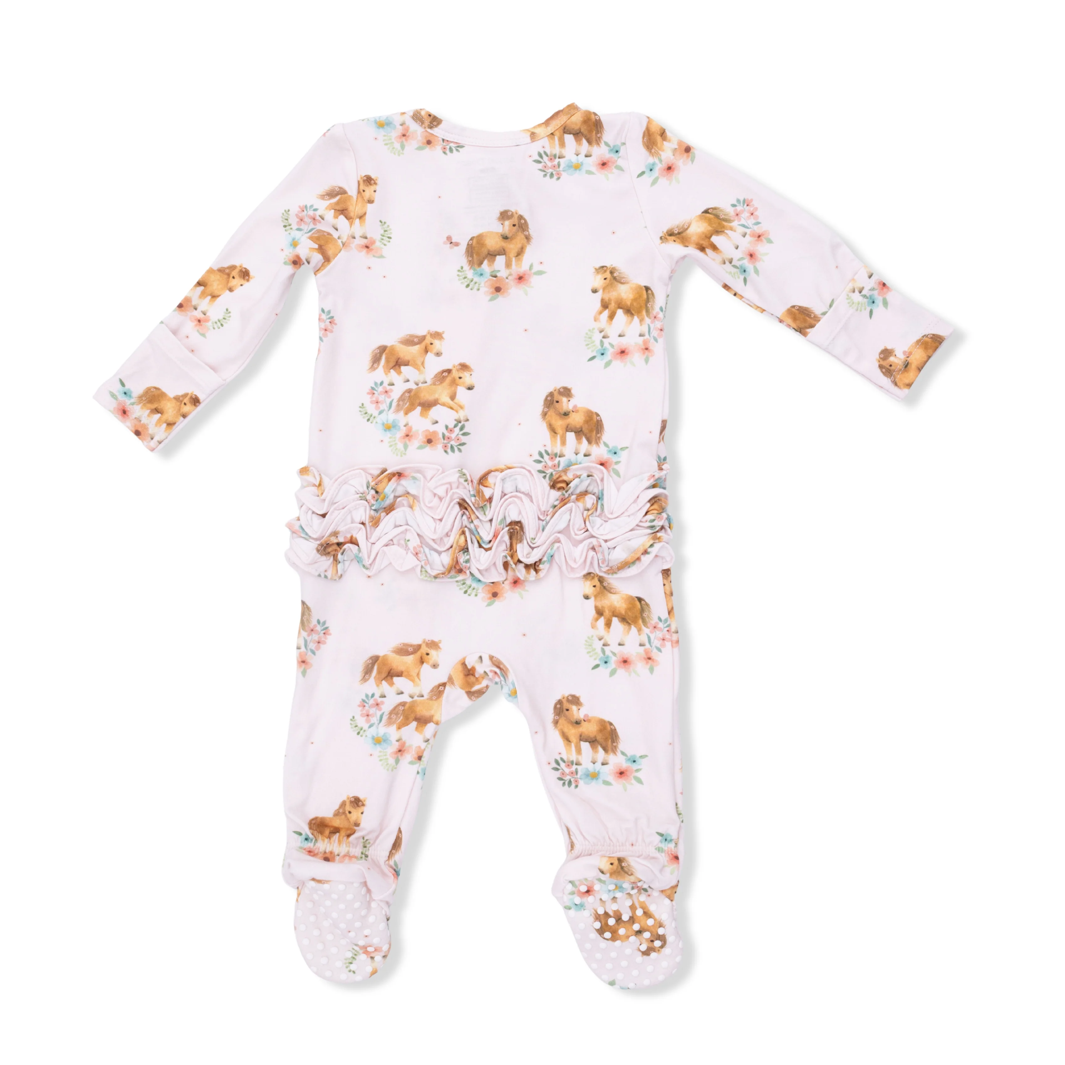 Pink Ponies - 2 Way Ruffle Back Zipper Footie - Image 4