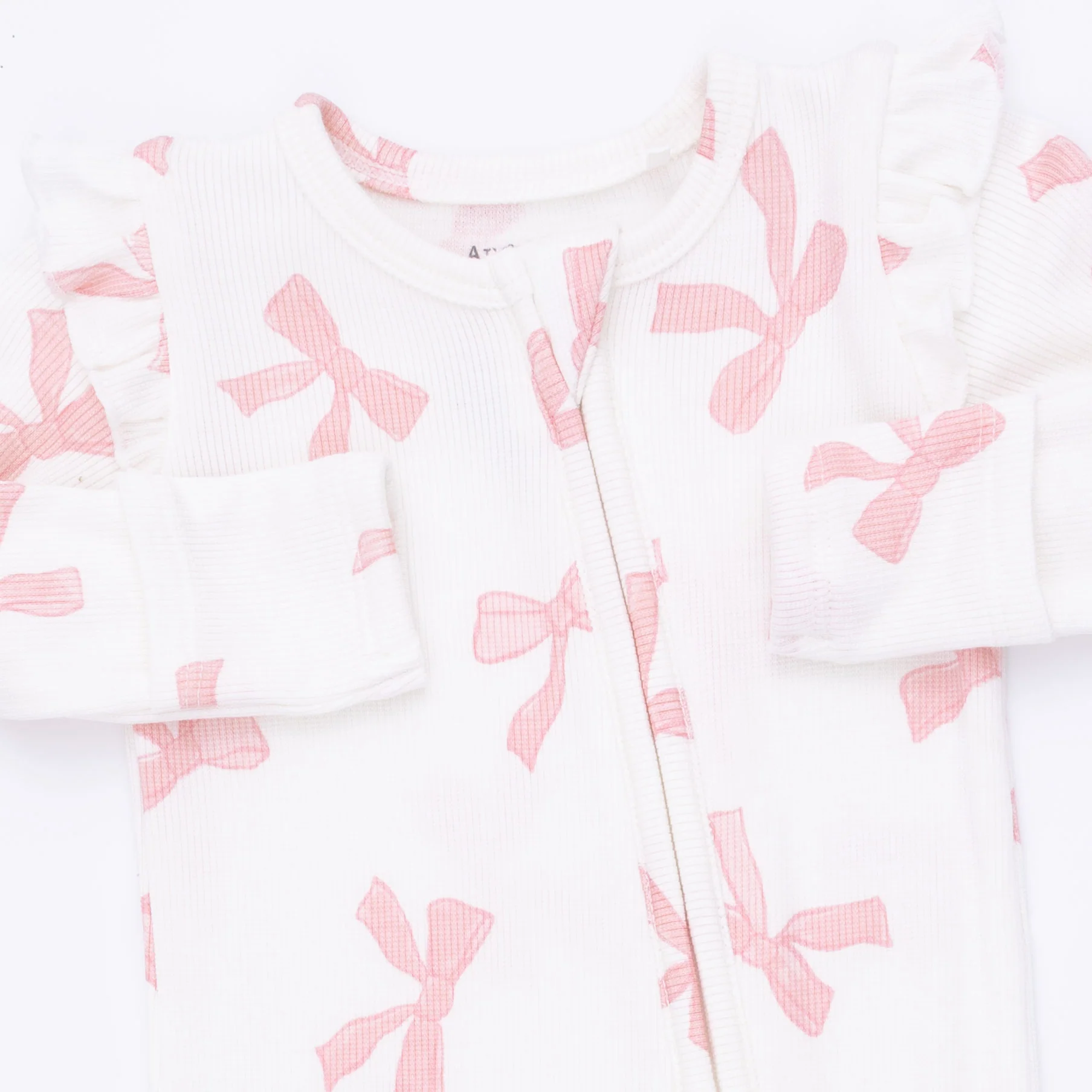 Pretty Bows - 2 Way Ruffle Sleeve Zipper Footie - Image 3