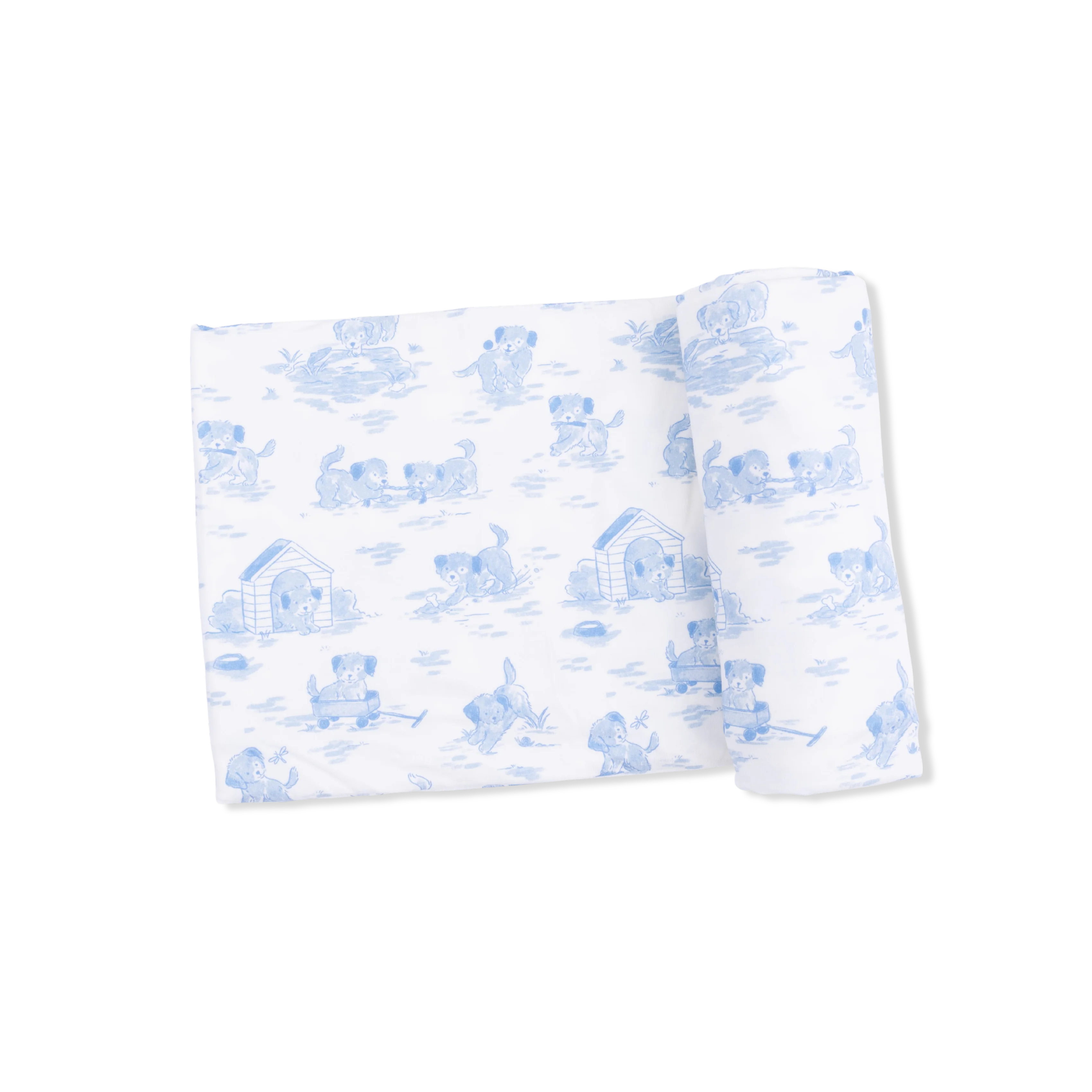 Puppy Toile Blue - 2 Way Zipper Footie, Swaddle & Bandana Bib Set - Image 3