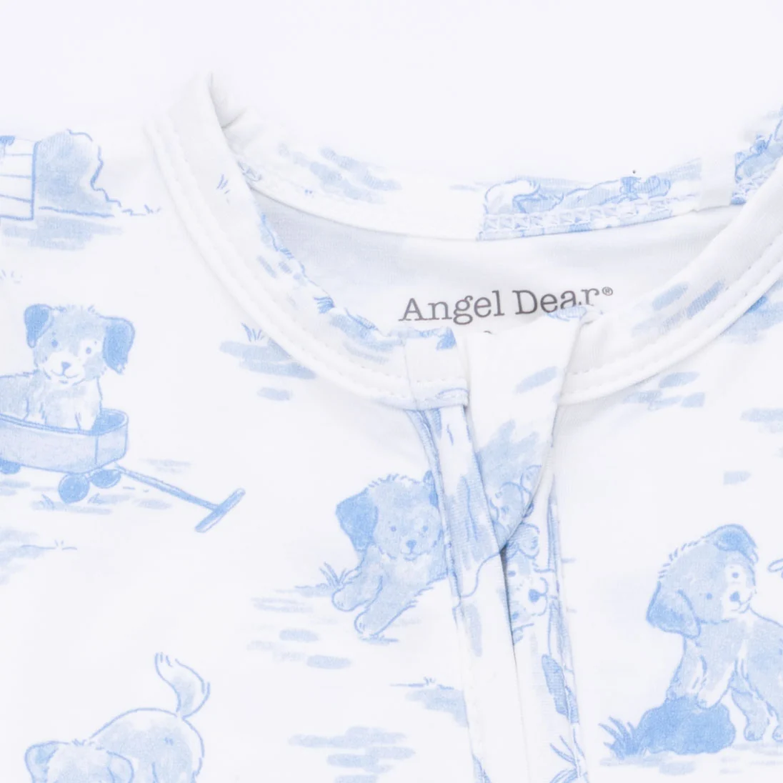 Puppy Toile Blue - 2 Way Zipper Footie, Swaddle & Bandana Bib Set - Image 5
