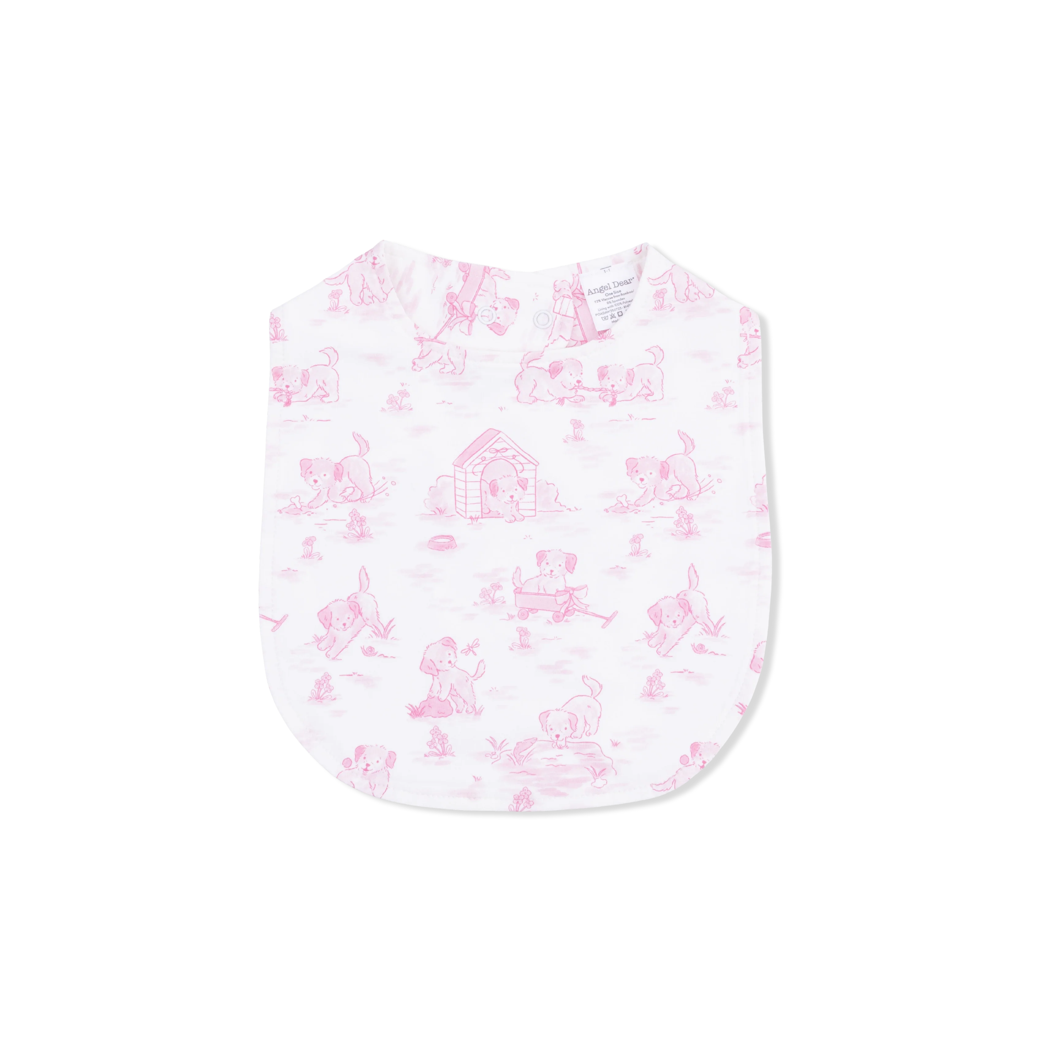 Puppy Toile Pink - 2 Way Ruffle Back Zipper Footie with Bandana Bib, and Swaddle Blanket Set - Image 4