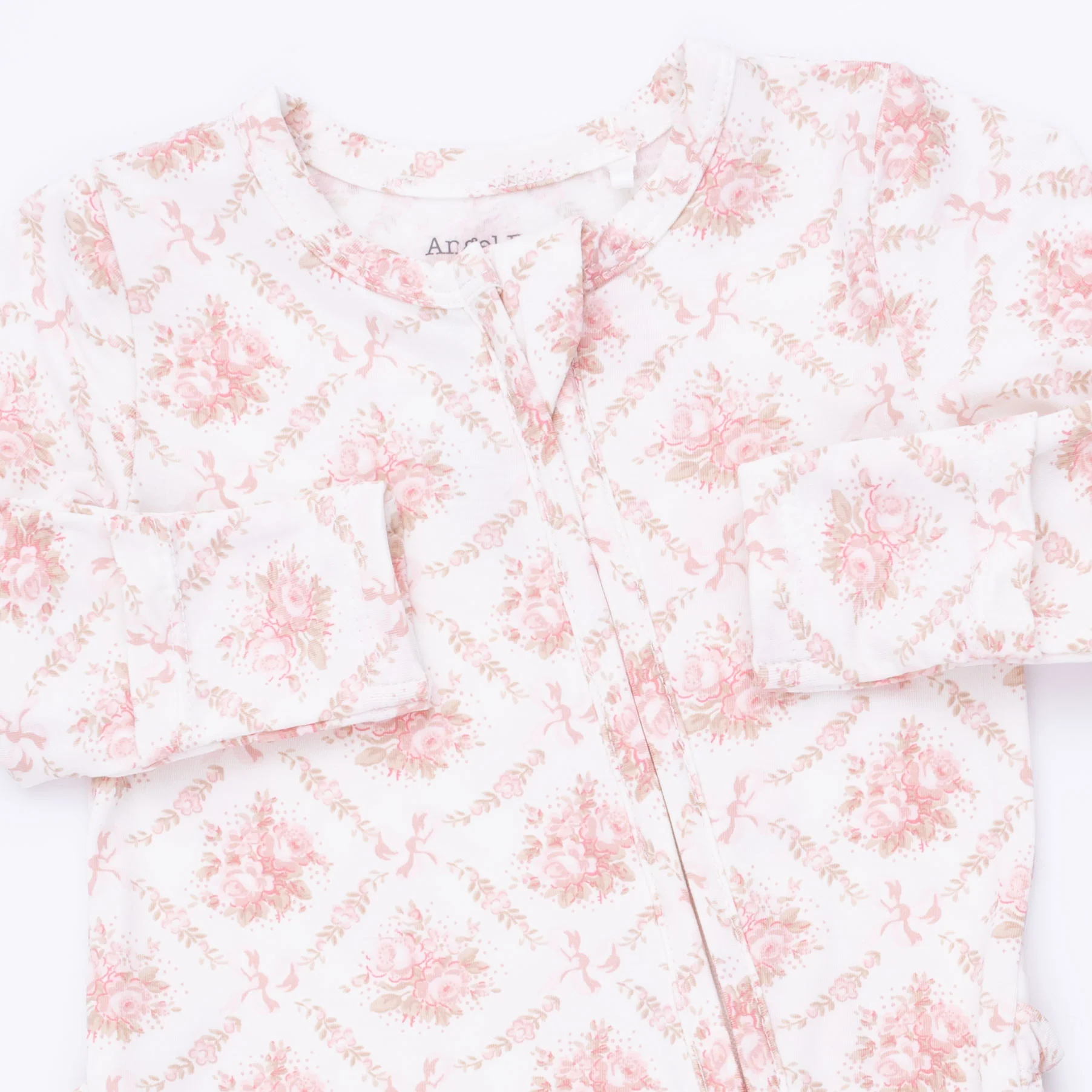 Rose Bow Lattice - 2 Way Ruffle Back Zipper Footie - Image 3