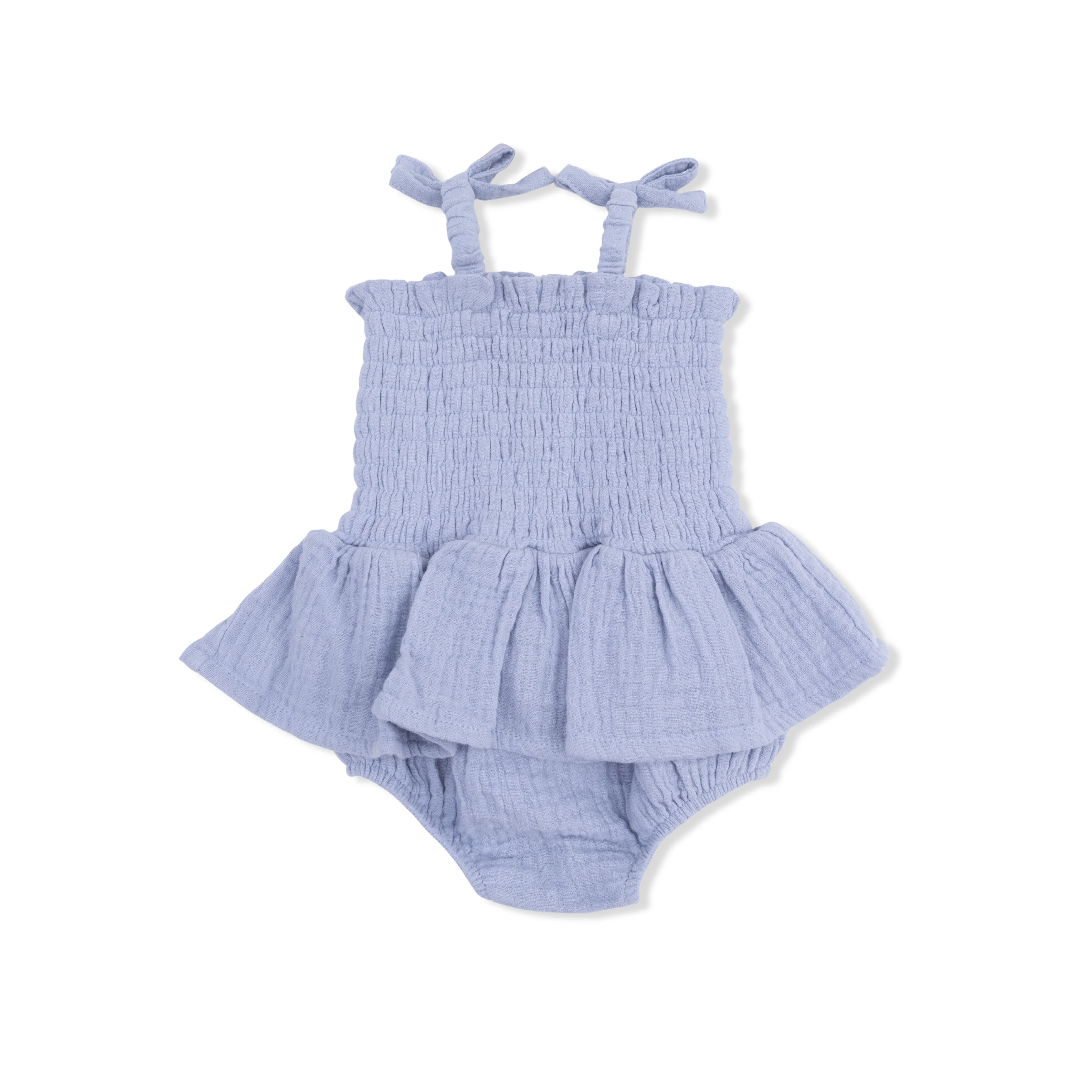 Solid Muslin Blue Blizzard - Smocked Bubble with Skirt - Image 2