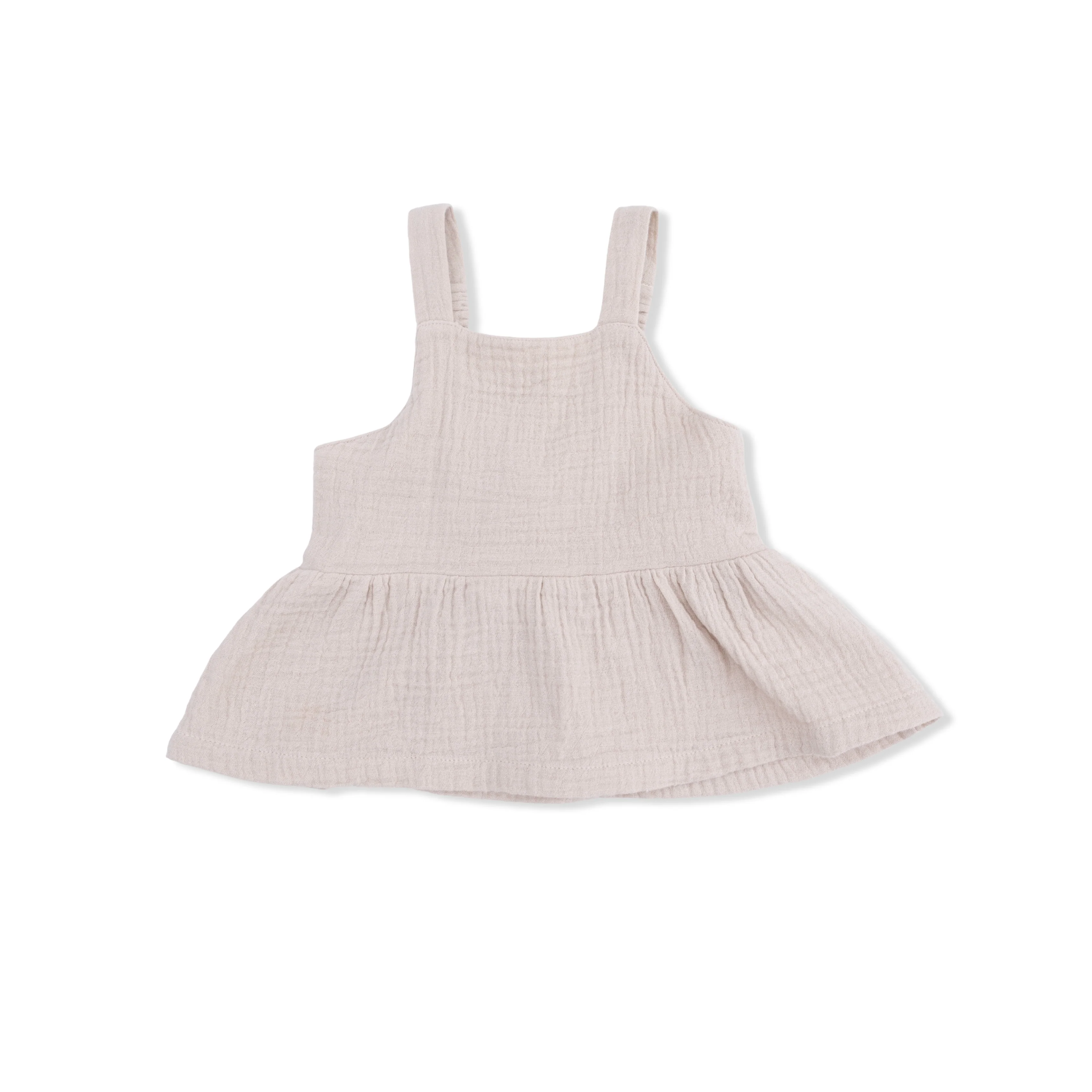 Solid Muslin French Oak - Peplum Tank with Smocked Back - Image 2