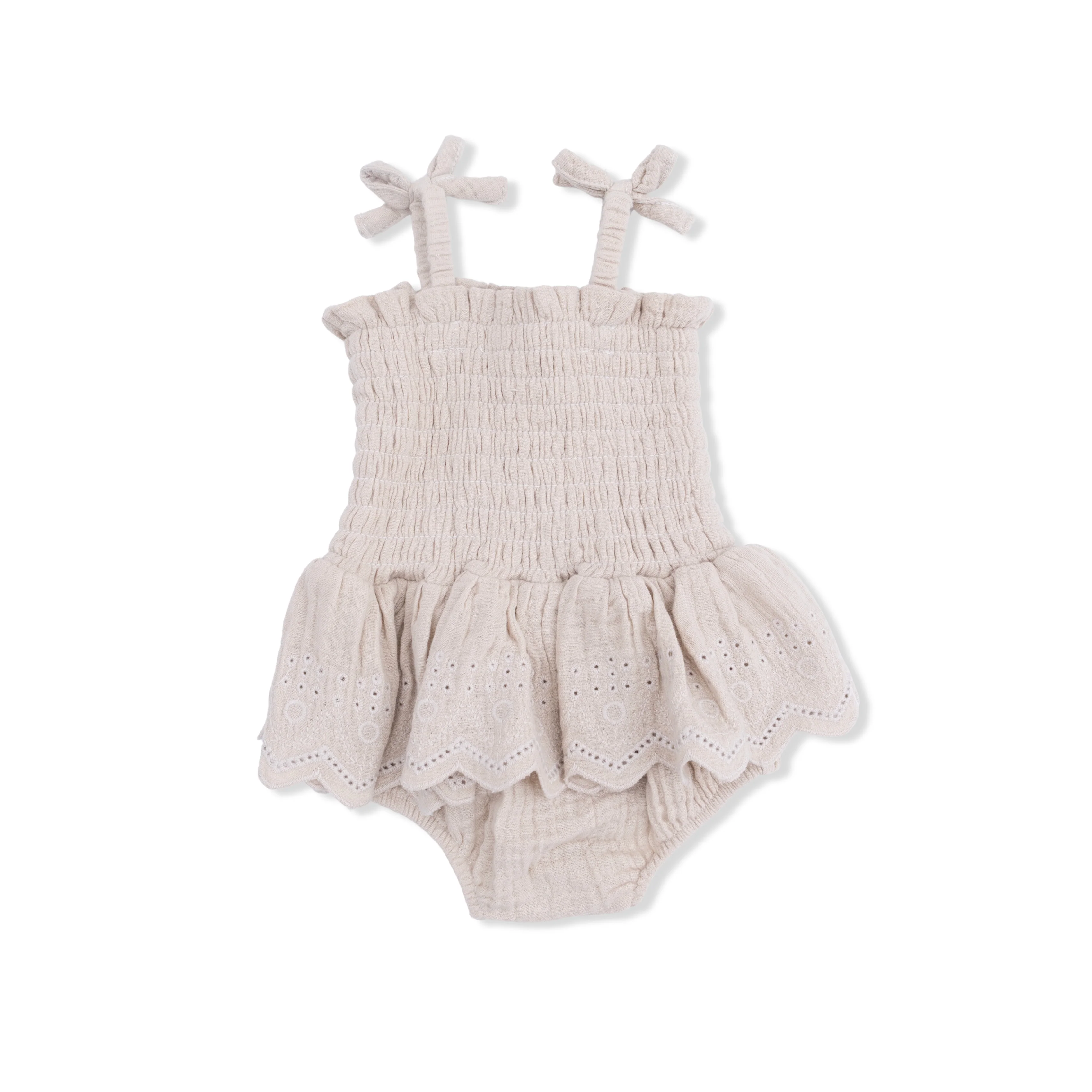 Solid Muslin French Oak - Smocked Bubble with Skirt - Image 3