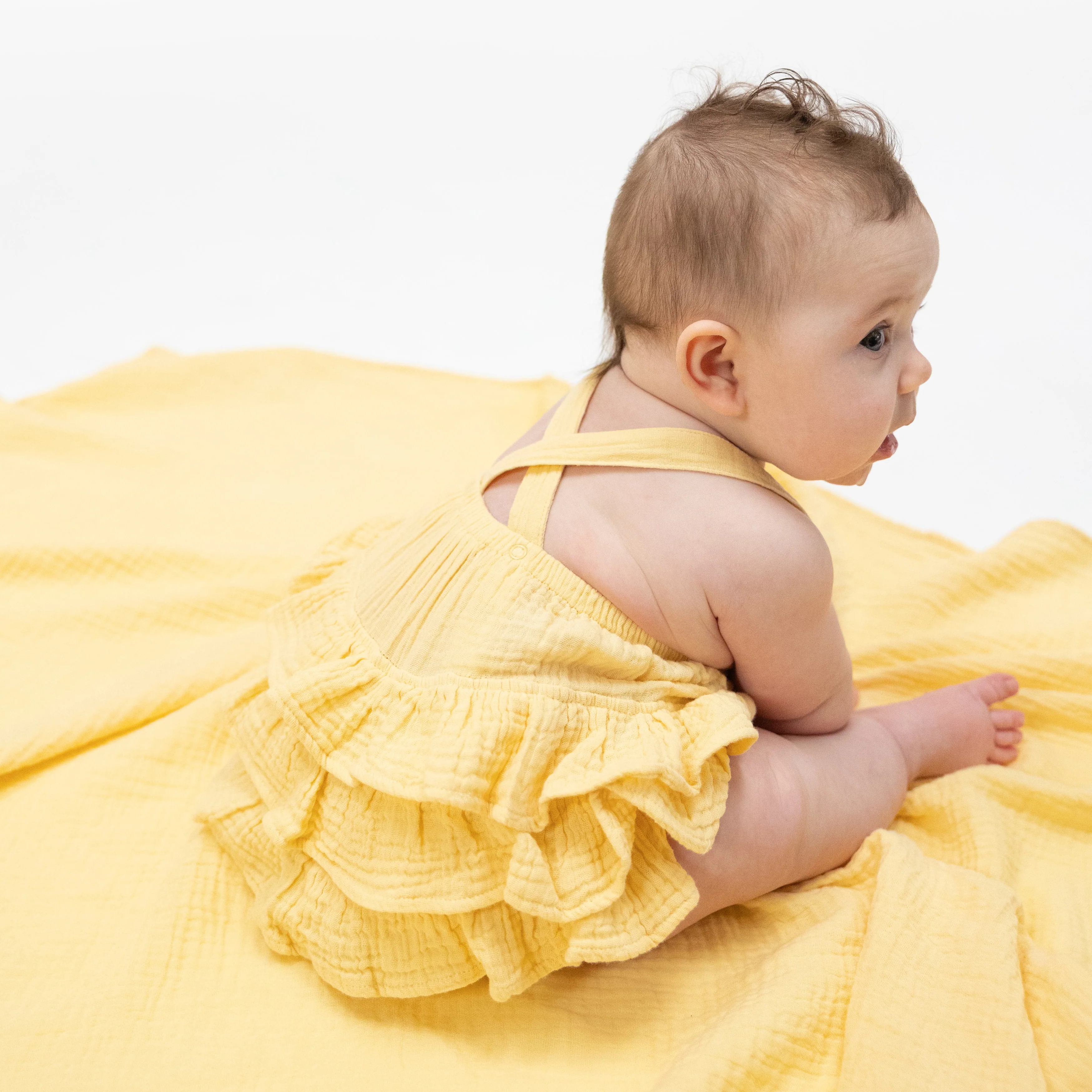 Solid Muslin Italian Straw - Ruffle Sunsuit
