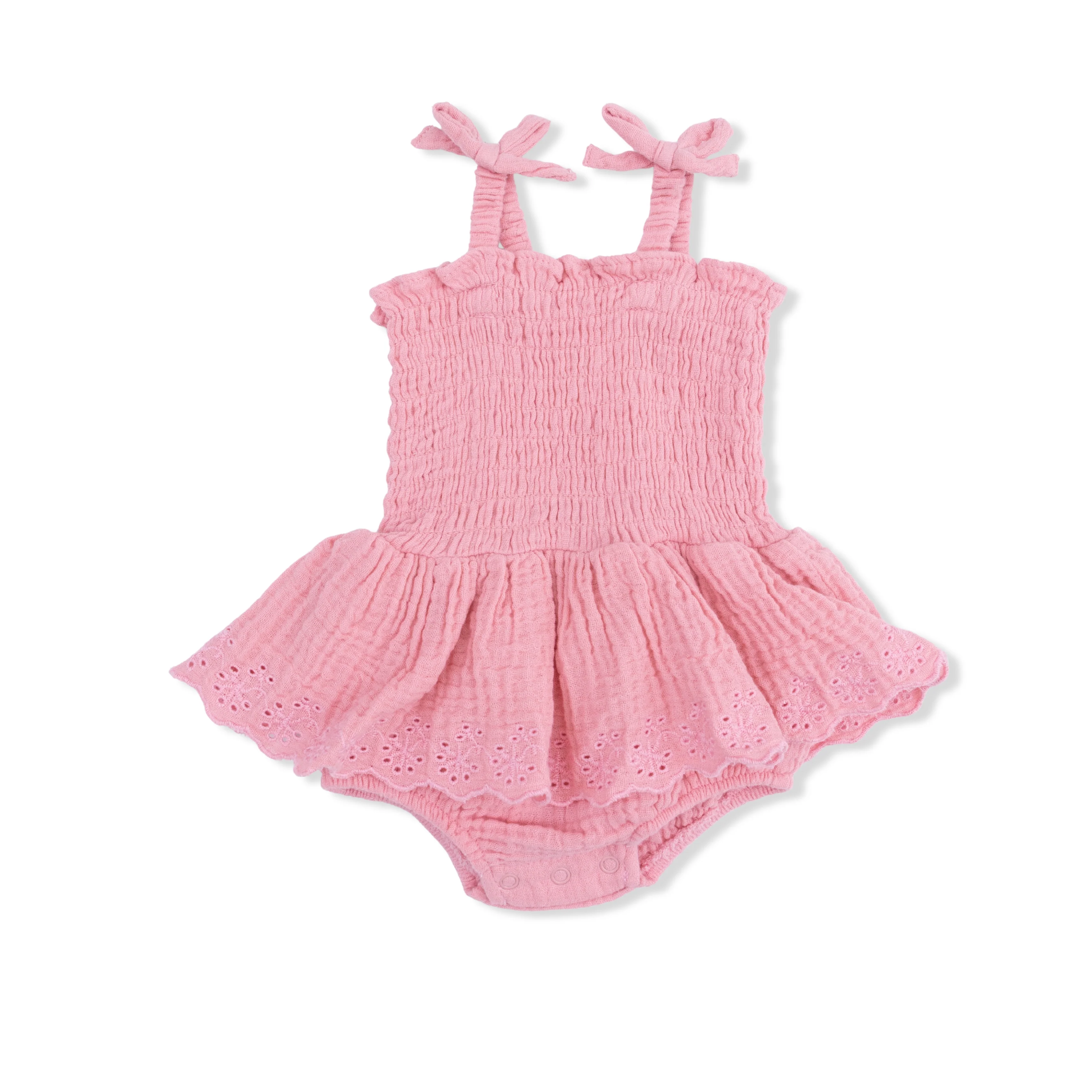 Solid Muslin Poignant Pink - Smocked Bubble with Skirt - Image 3
