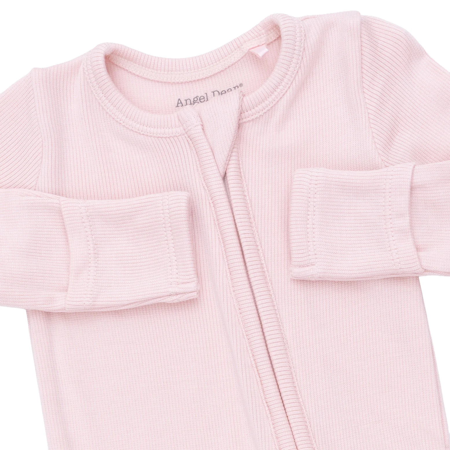Solid Veiled Pink Rib - 2 Way Ruffle Back Zipper Footie - Image 3