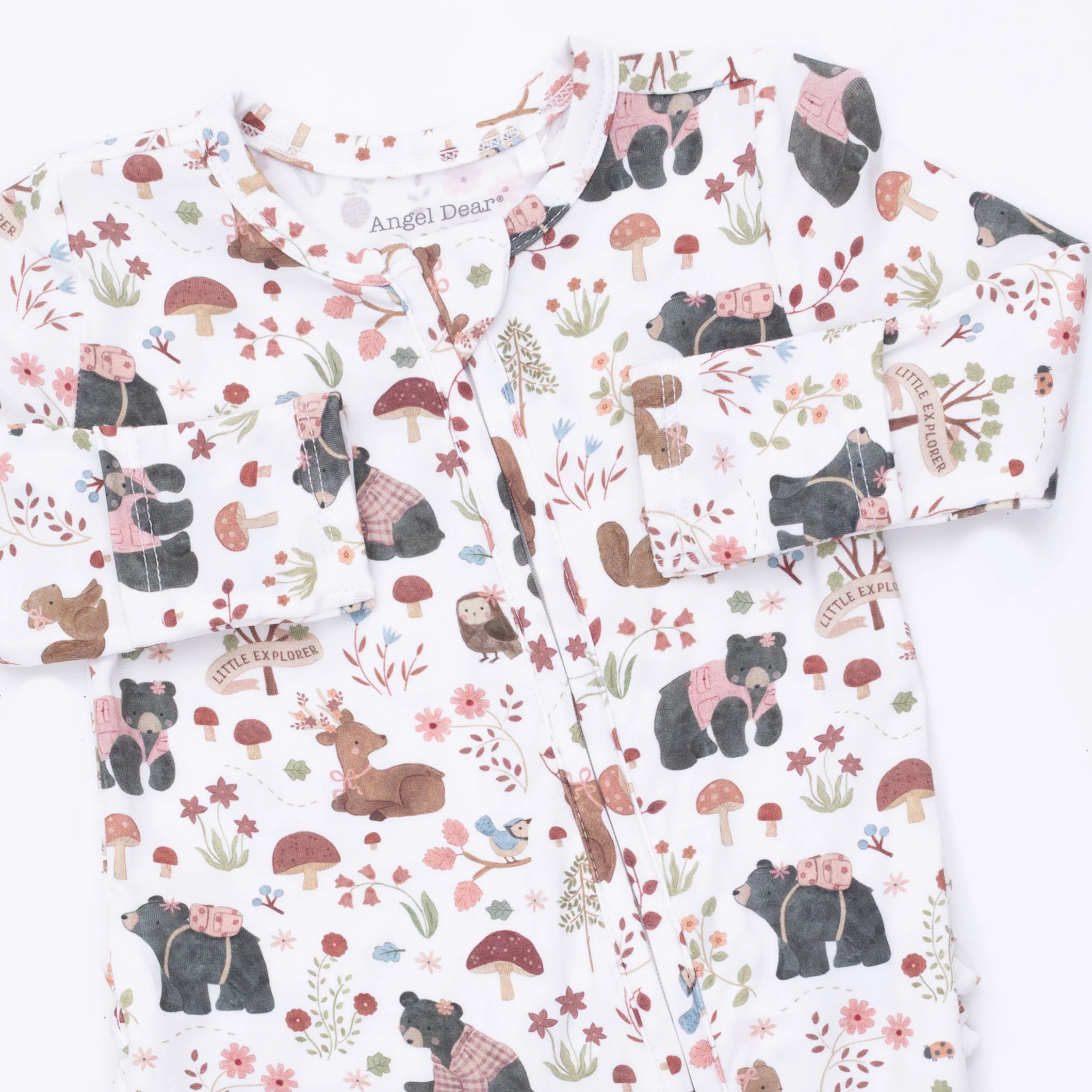 Southern Woodland Animals Pink - 2 Way Ruffle Back Zipper Footie - Image 3