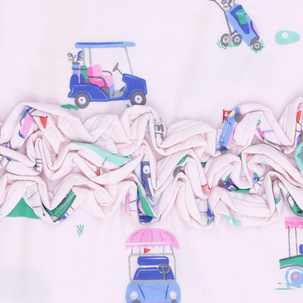Vintage Golf Carts Pink - 2 Way Ruffle Back Zipper Footie - Image 5