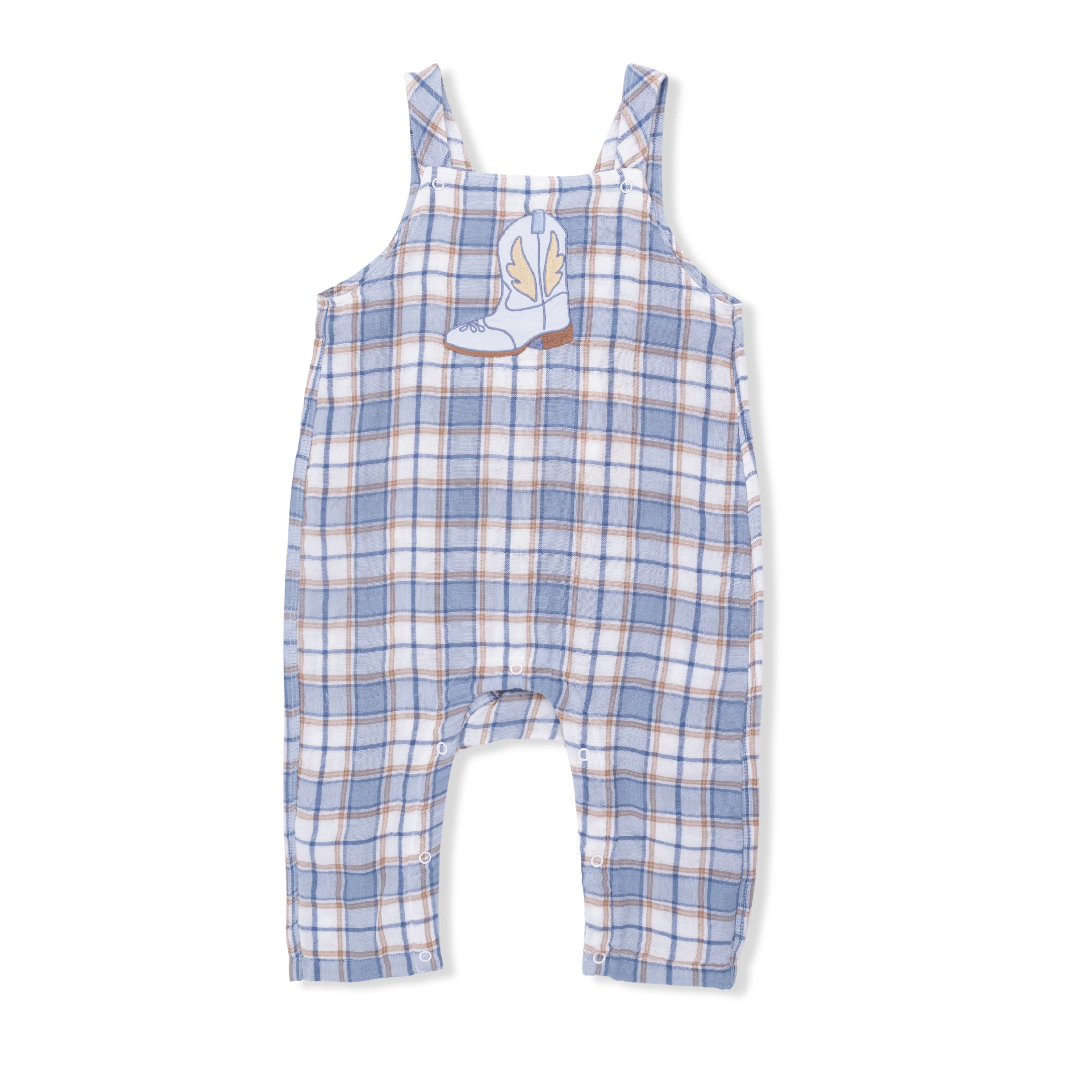 Western Boot Plaid - Crew Neck Tee with Overalls - Image 3