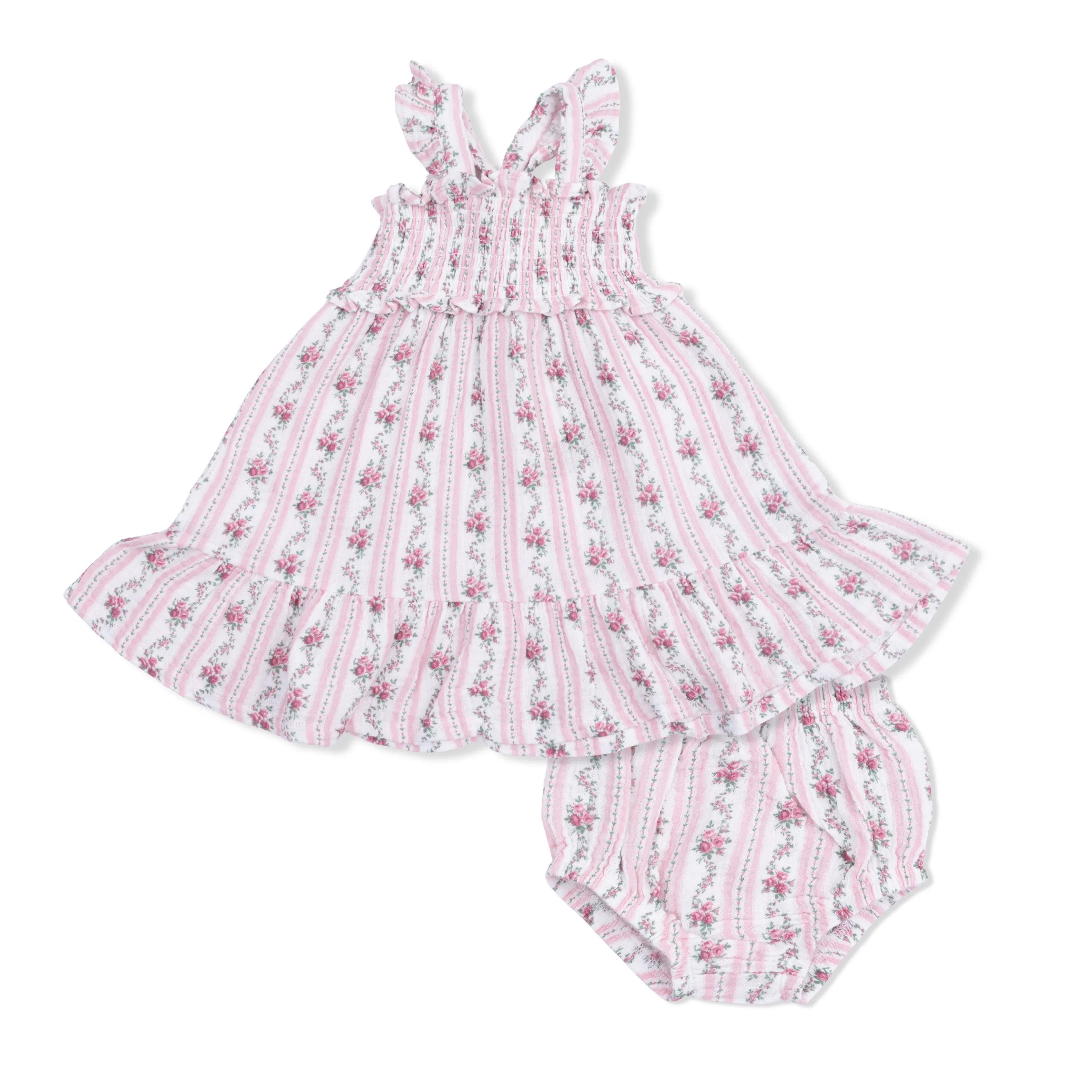 Winding Roses Stripe - Smocked Ruffle Sundress & Bloomer - Image 2